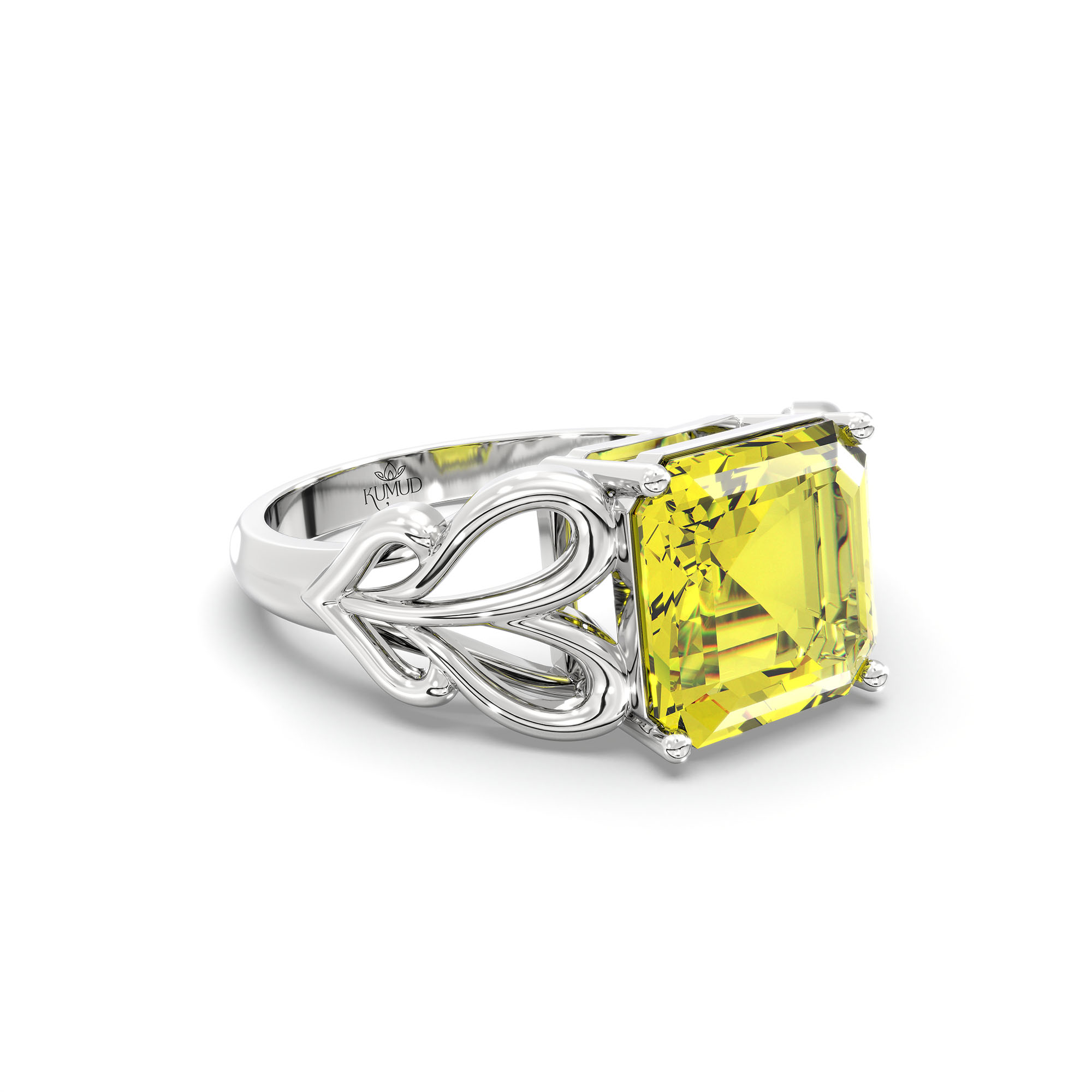 Yellow Sapphire (Pukhraj) Ring in 925 Sterling Silver – Cushion 8 mm, Prong Setting, 4 g (Design K15-9) thumbnail