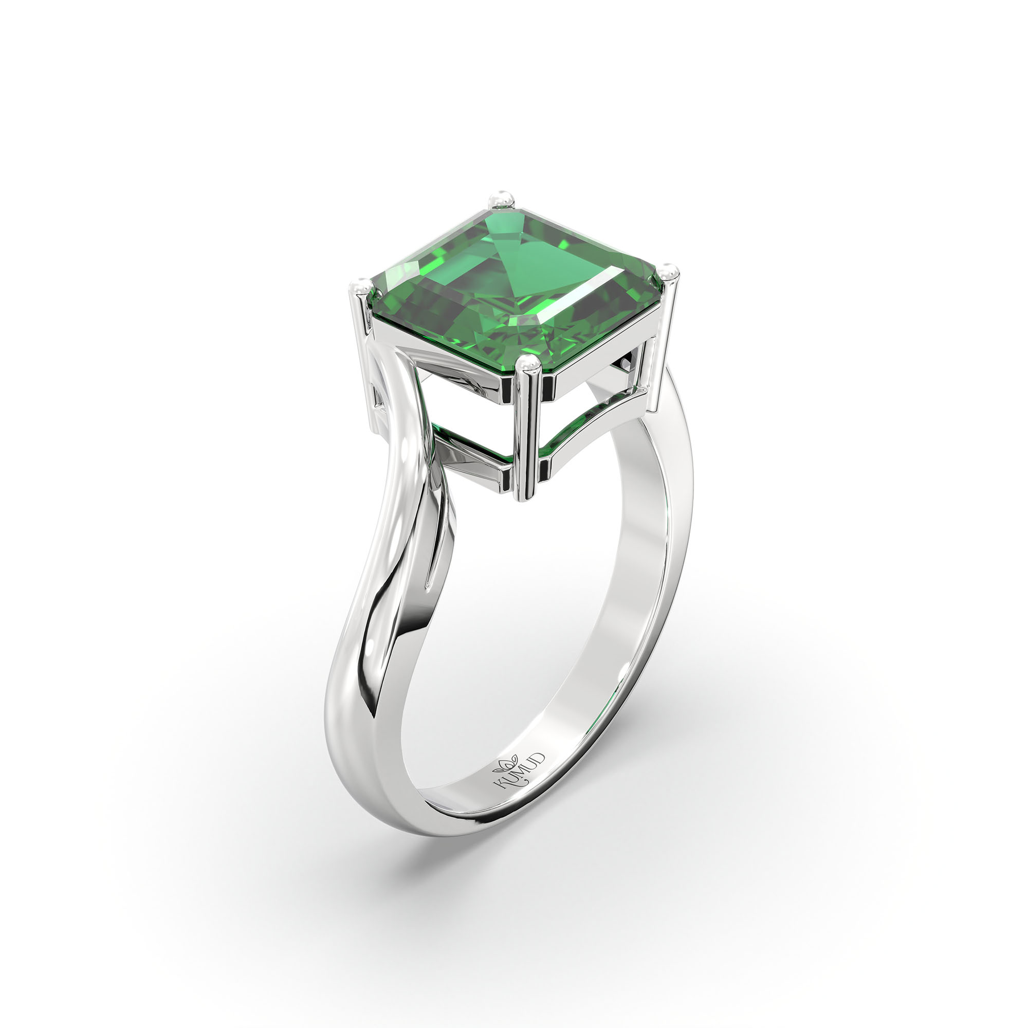 Emerald (Panna) Ring in 18K White Gold – Cushion 8 mm, Prong Setting, 5 g (Design K15-10) thumbnail