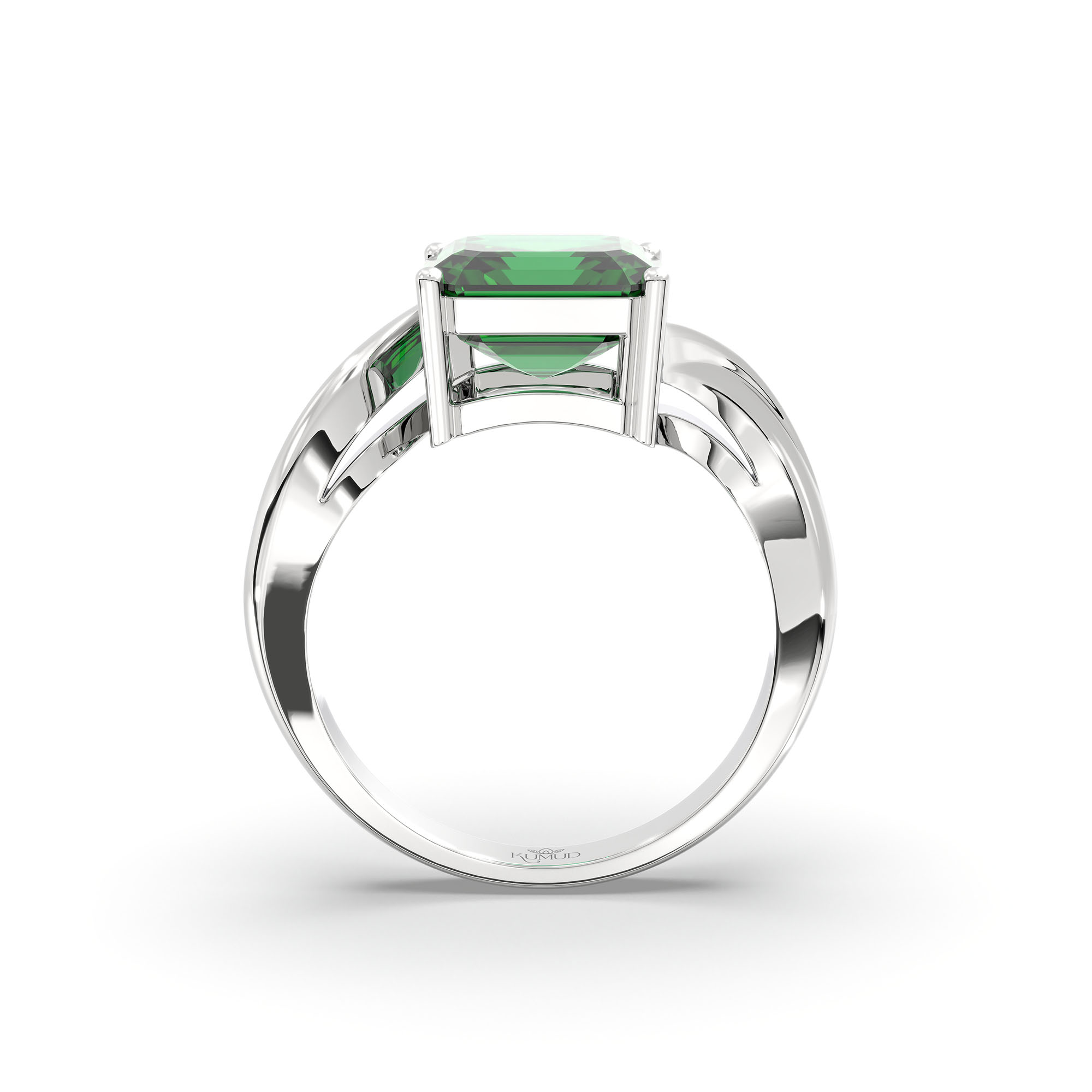 Emerald (Panna) Ring in 18K White Gold – Cushion 8 mm, Prong Setting, 5 g (Design K15-10) thumbnail