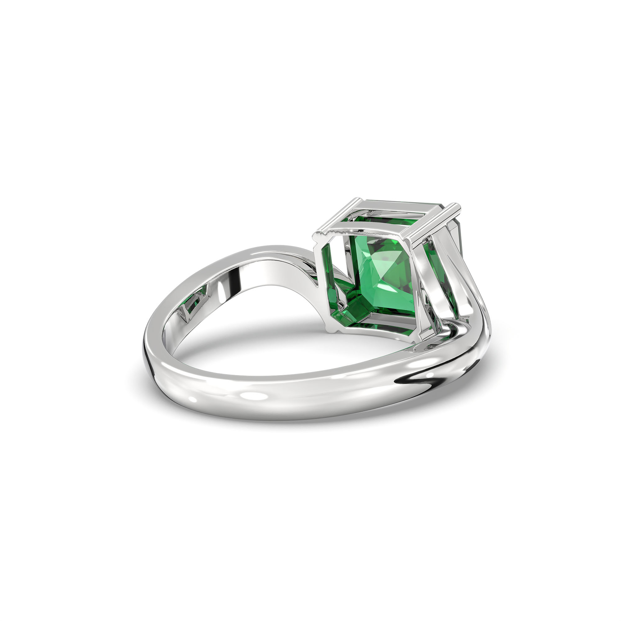 Emerald (Panna) Ring in 18K White Gold – Cushion 8 mm, Prong Setting, 5 g (Design K15-10) thumbnail