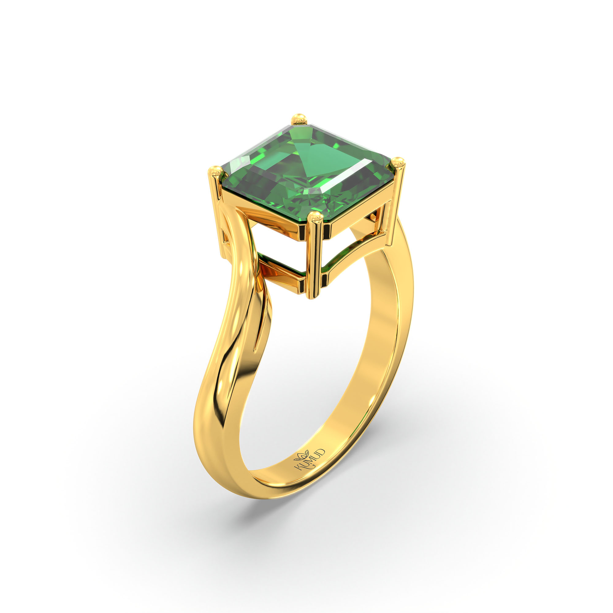 Emerald (Panna) Ring in 22K Yellow Gold – Cushion 8 mm, Prong Setting, 5 g (Design K15-10) thumbnail