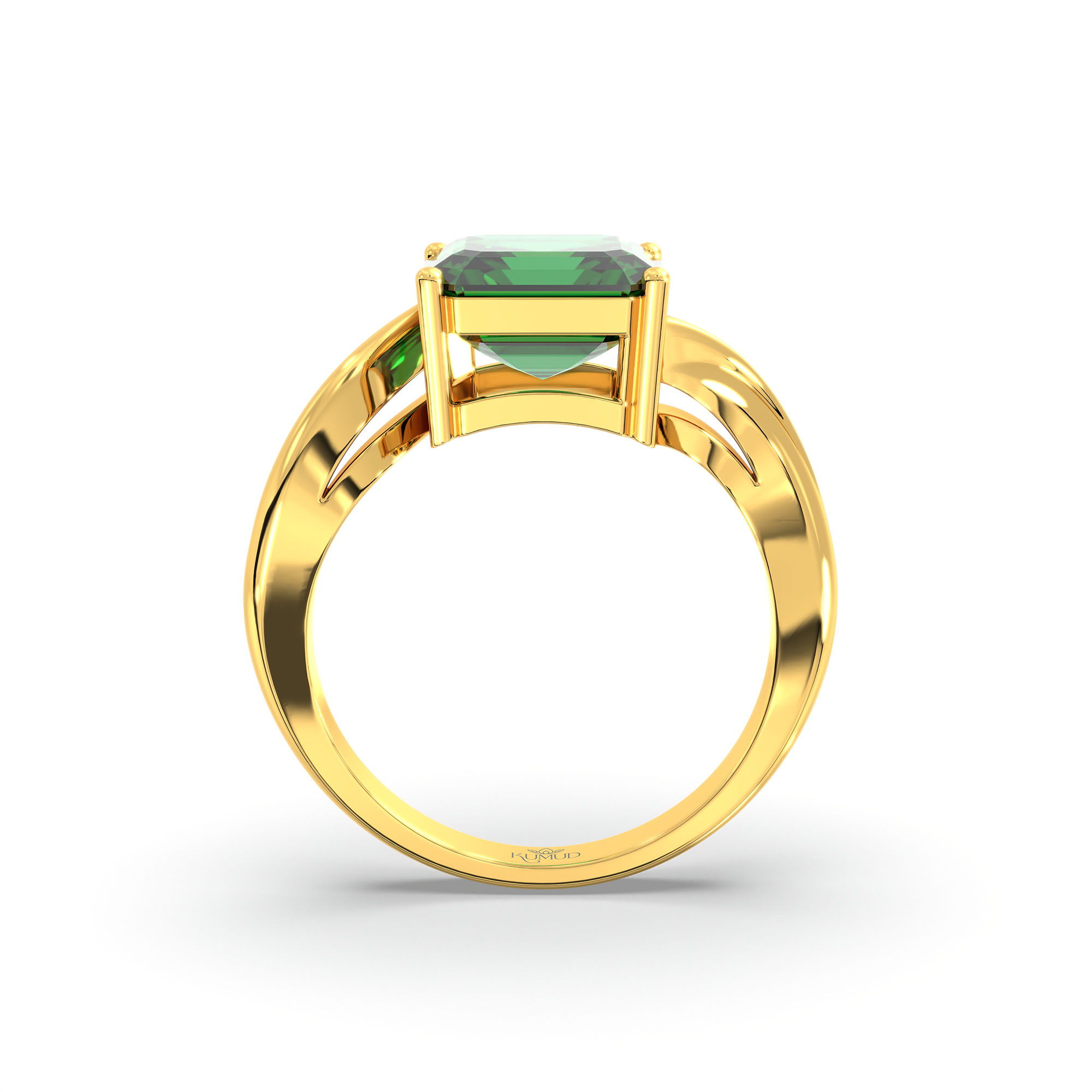 Emerald (Panna) Ring in 22K Yellow Gold – Cushion 8 mm, Prong Setting, 5 g (Design K15-10) thumbnail