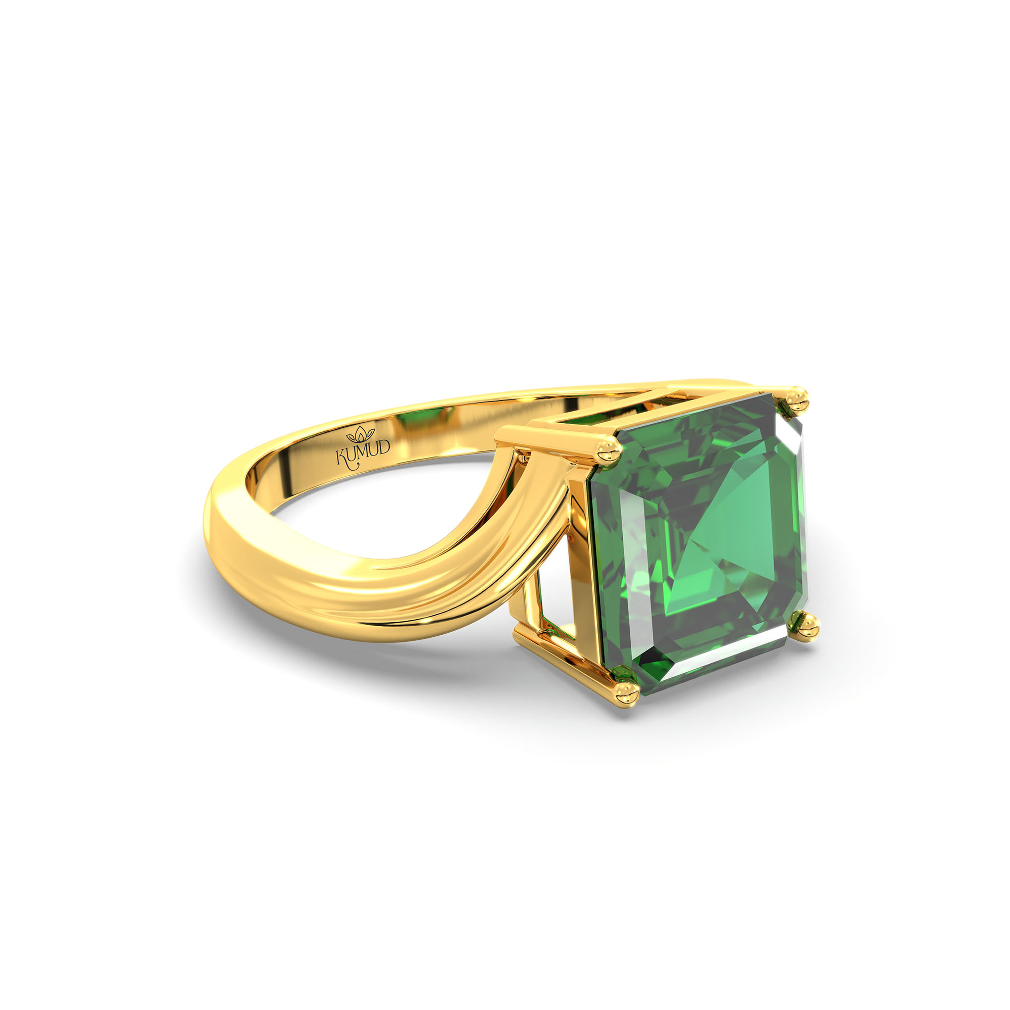 Emerald (Panna) Ring in 22K Yellow Gold – Cushion 8 mm, Prong Setting, 5 g (Design K15-10) thumbnail