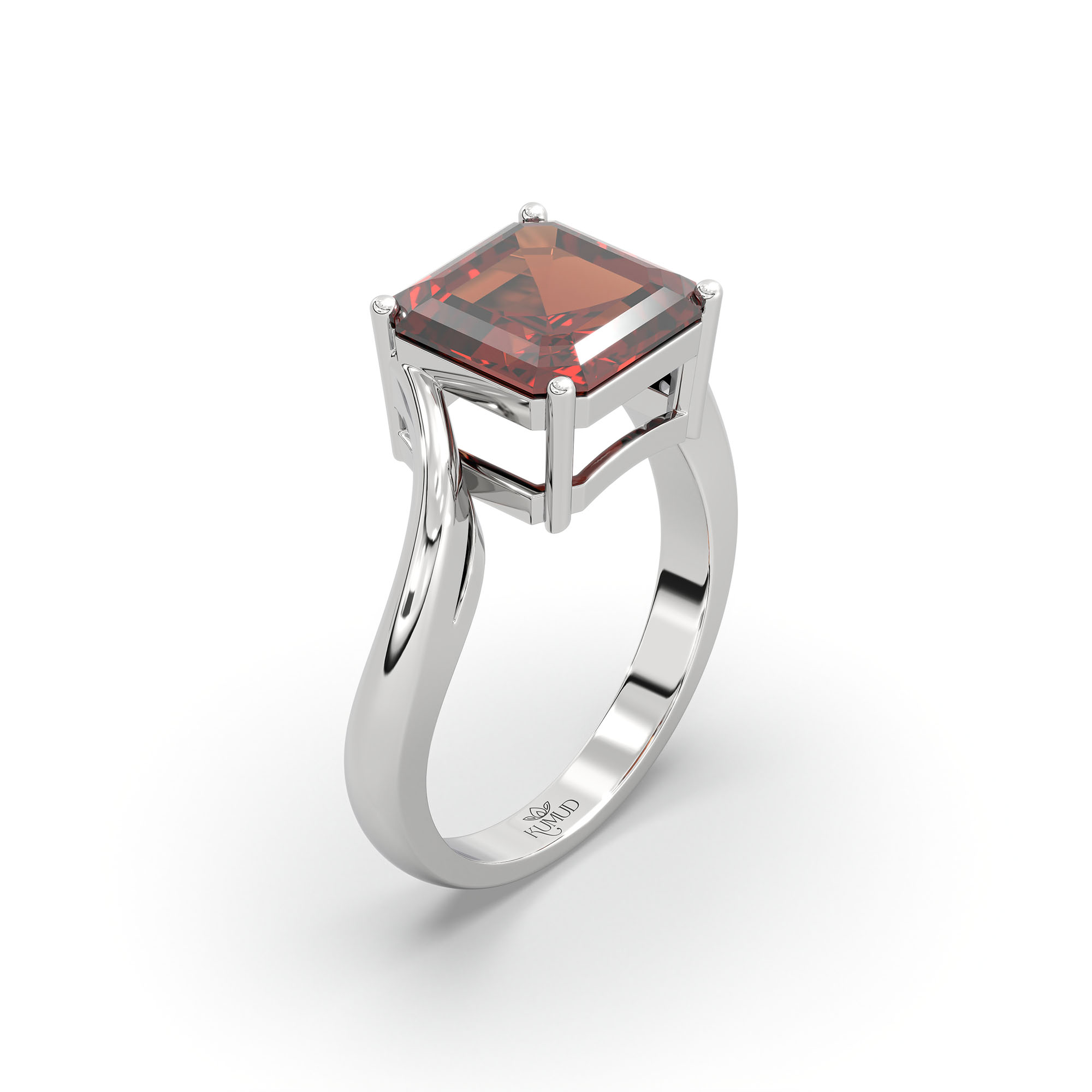 Hessonite (Gomed) Ring in 925 Sterling Silver – Cushion 8 mm, Prong Setting, 5 g (Design K15-10) thumbnail