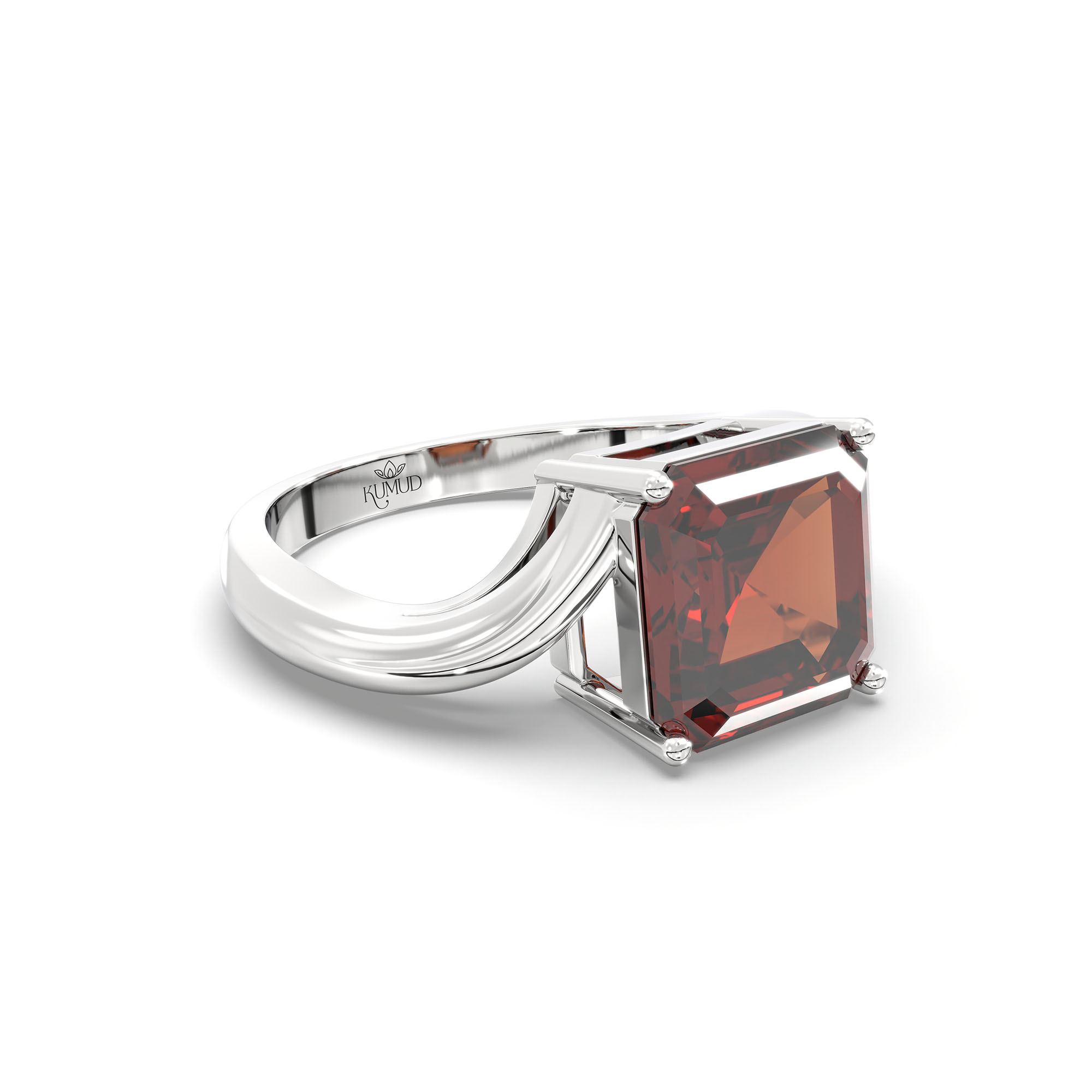 Hessonite (Gomed) Ring in 925 Sterling Silver – Cushion 8 mm, Prong Setting, 5 g (Design K15-10) thumbnail