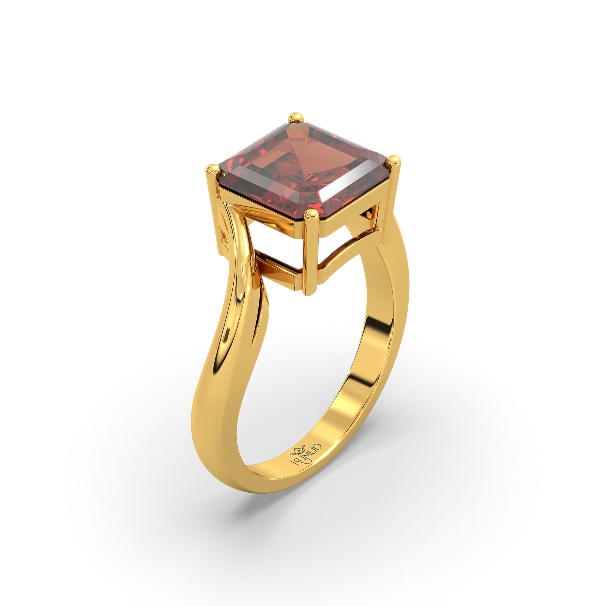 Hessonite (Gomed) Ring in 22K Yellow Gold – Cushion 8 mm, Prong Setting, 5 g (Design K15-10) thumbnail