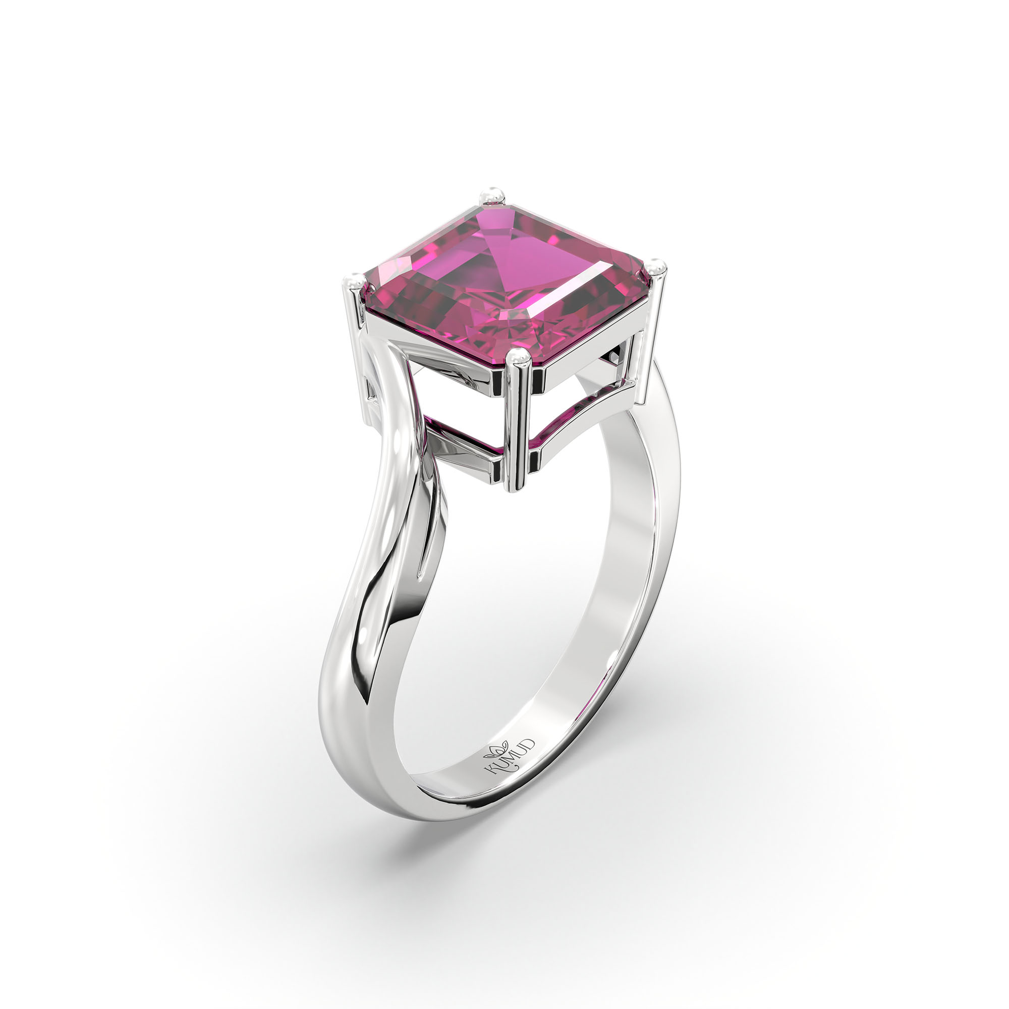 Ruby (Manik) Ring in 18K White Gold – Cushion 8 mm, Prong Setting, 5 g (Design K15-10) thumbnail