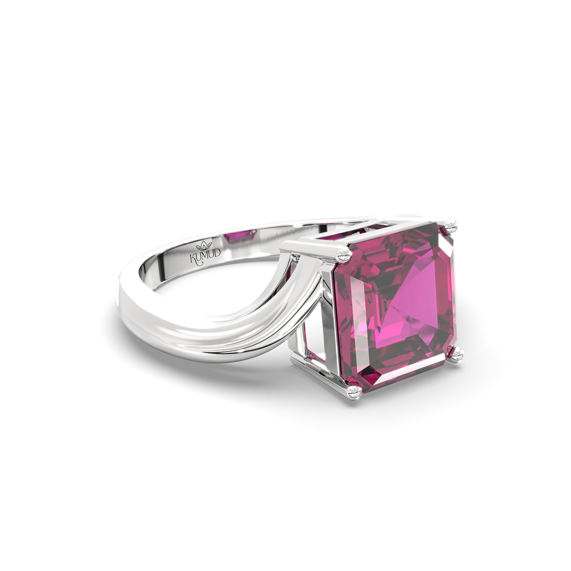 Ruby (Manik) Ring in 18K White Gold – Cushion 8 mm, Prong Setting, 5 g (Design K15-10) thumbnail