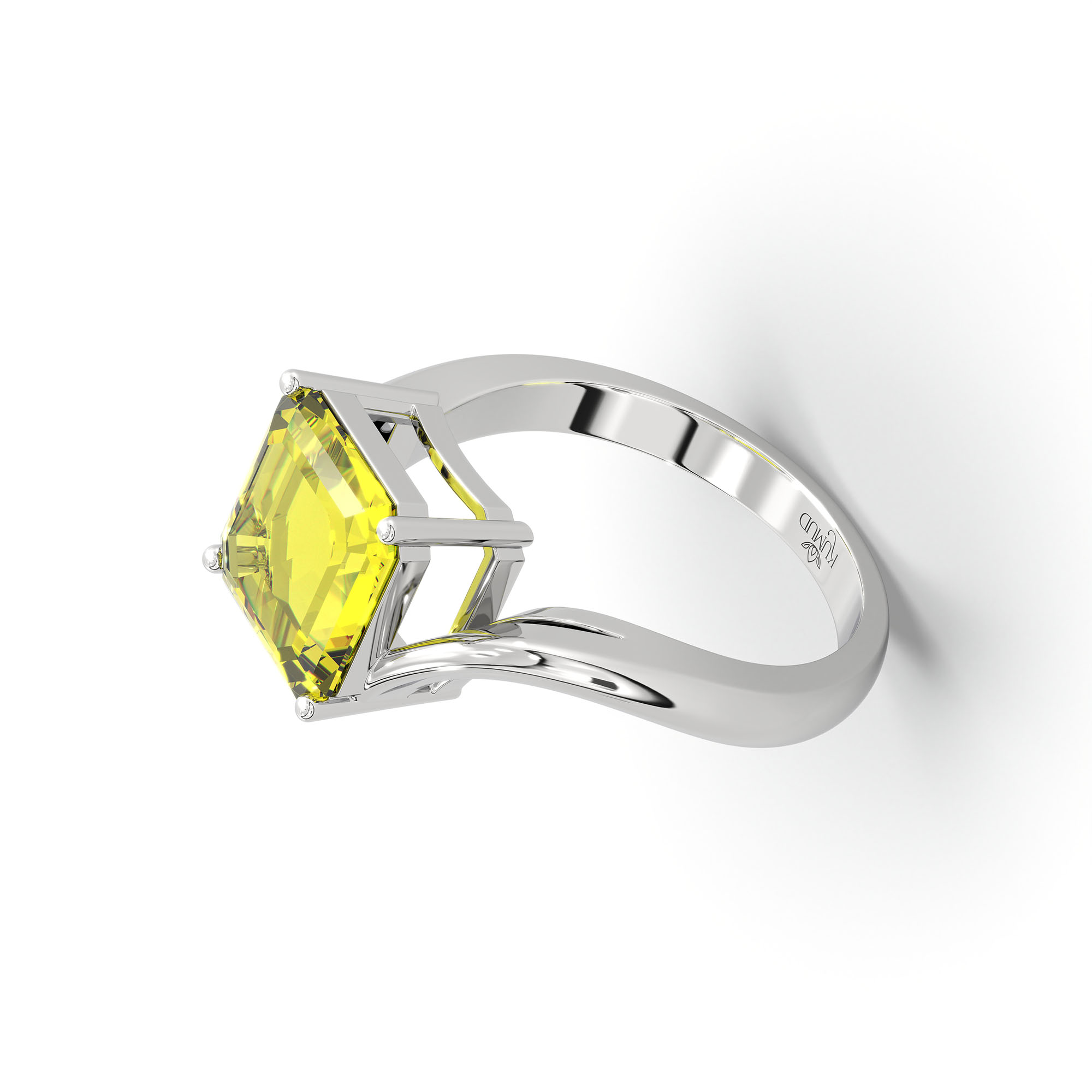 Yellow Sapphire (Pukhraj) Ring in 18K White Gold – Cushion 8 mm, Prong Setting, 5 g (Design K15-10) thumbnail