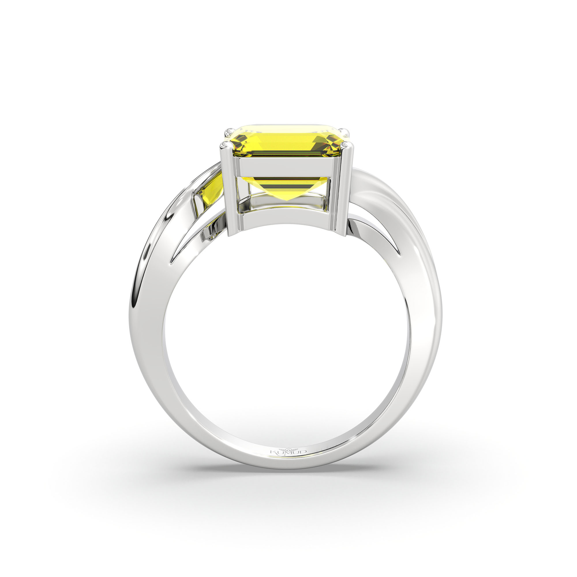 Yellow Sapphire (Pukhraj) Ring in 18K White Gold – Cushion 8 mm, Prong Setting, 5 g (Design K15-10) thumbnail