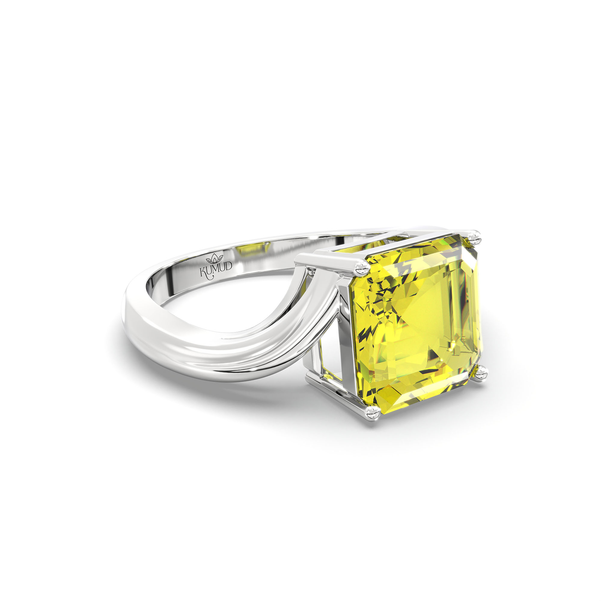 Yellow Sapphire (Pukhraj) Ring in 18K White Gold – Cushion 8 mm, Prong Setting, 5 g (Design K15-10) thumbnail