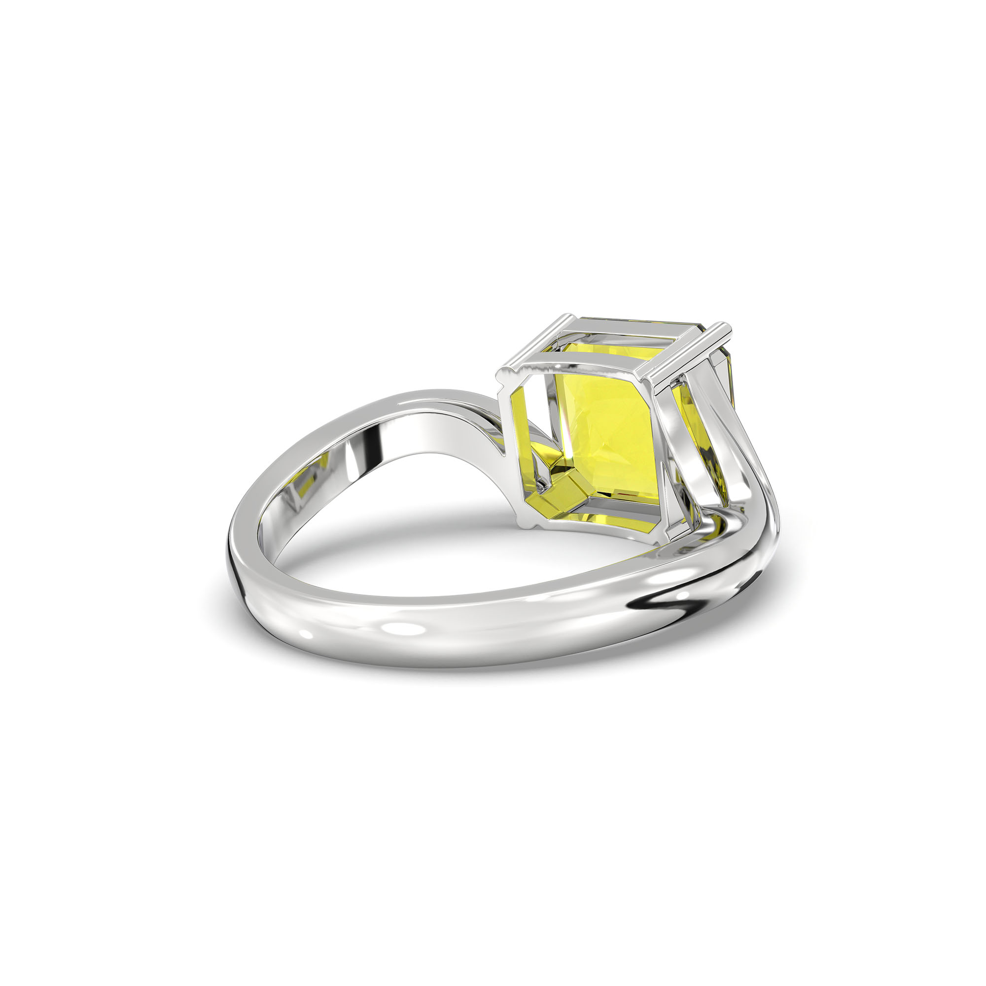 Yellow Sapphire (Pukhraj) Ring in 18K White Gold – Cushion 8 mm, Prong Setting, 5 g (Design K15-10) thumbnail