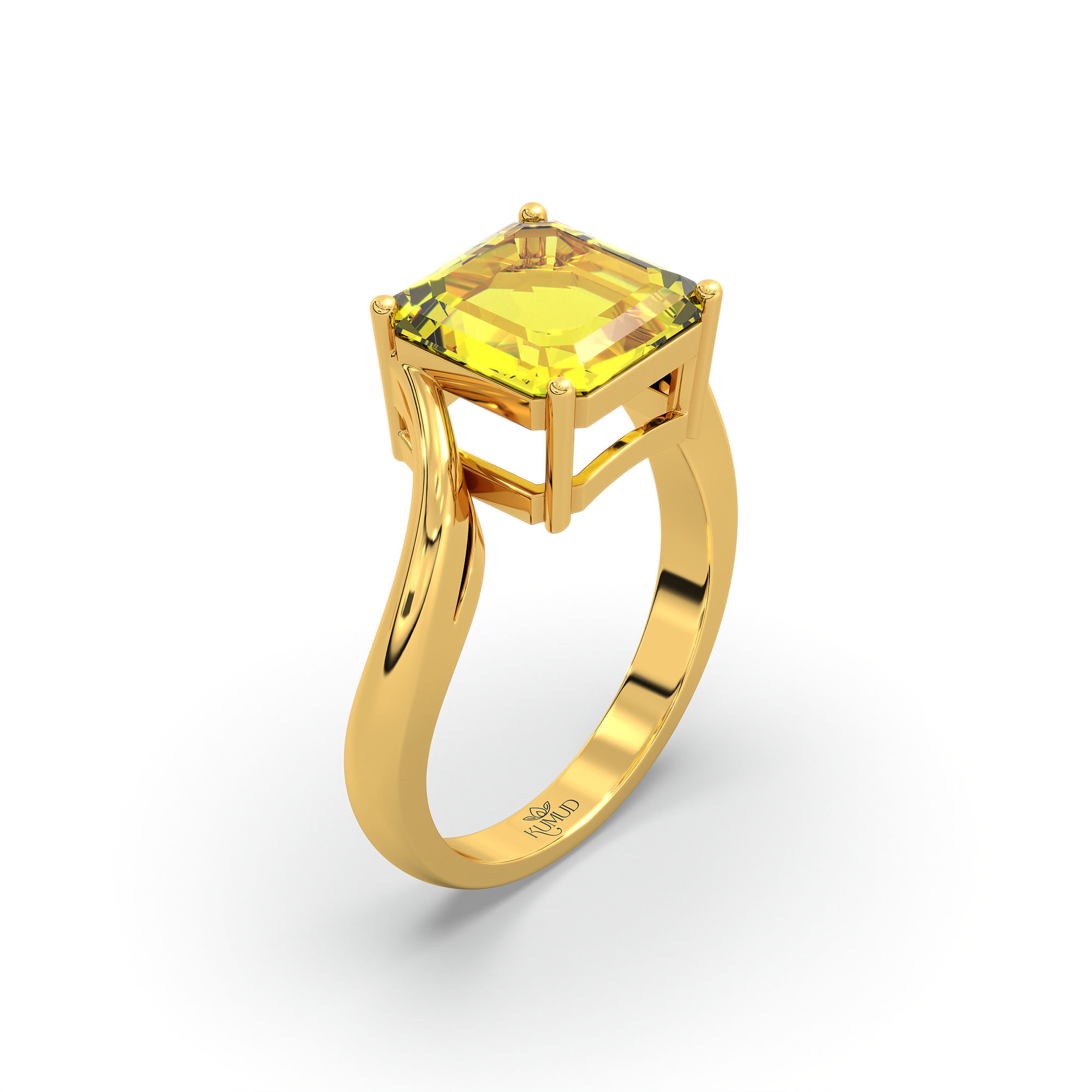 Yellow Sapphire (Pukhraj) Ring in 22K Yellow Gold – Cushion 8 mm, Prong Setting, 5 g (Design K15-10) thumbnail