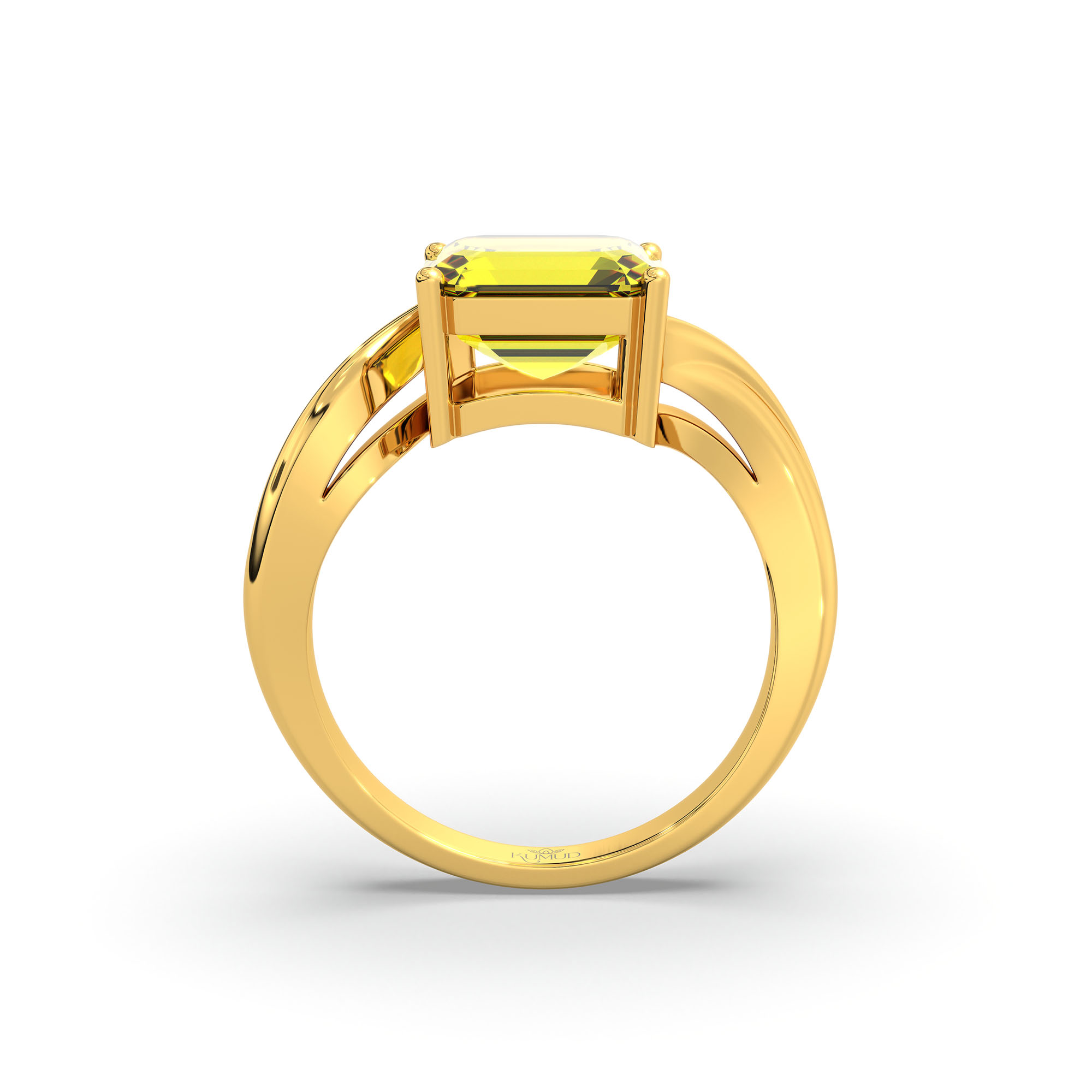 Yellow Sapphire (Pukhraj) Ring in 22K Yellow Gold – Cushion 8 mm, Prong Setting, 5 g (Design K15-10) thumbnail