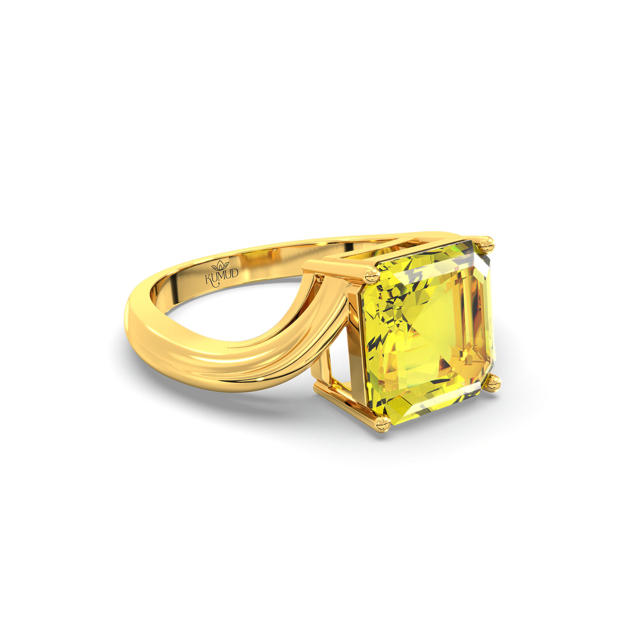 Yellow Sapphire (Pukhraj) Ring in 22K Yellow Gold – Cushion 8 mm, Prong Setting, 5 g (Design K15-10) thumbnail