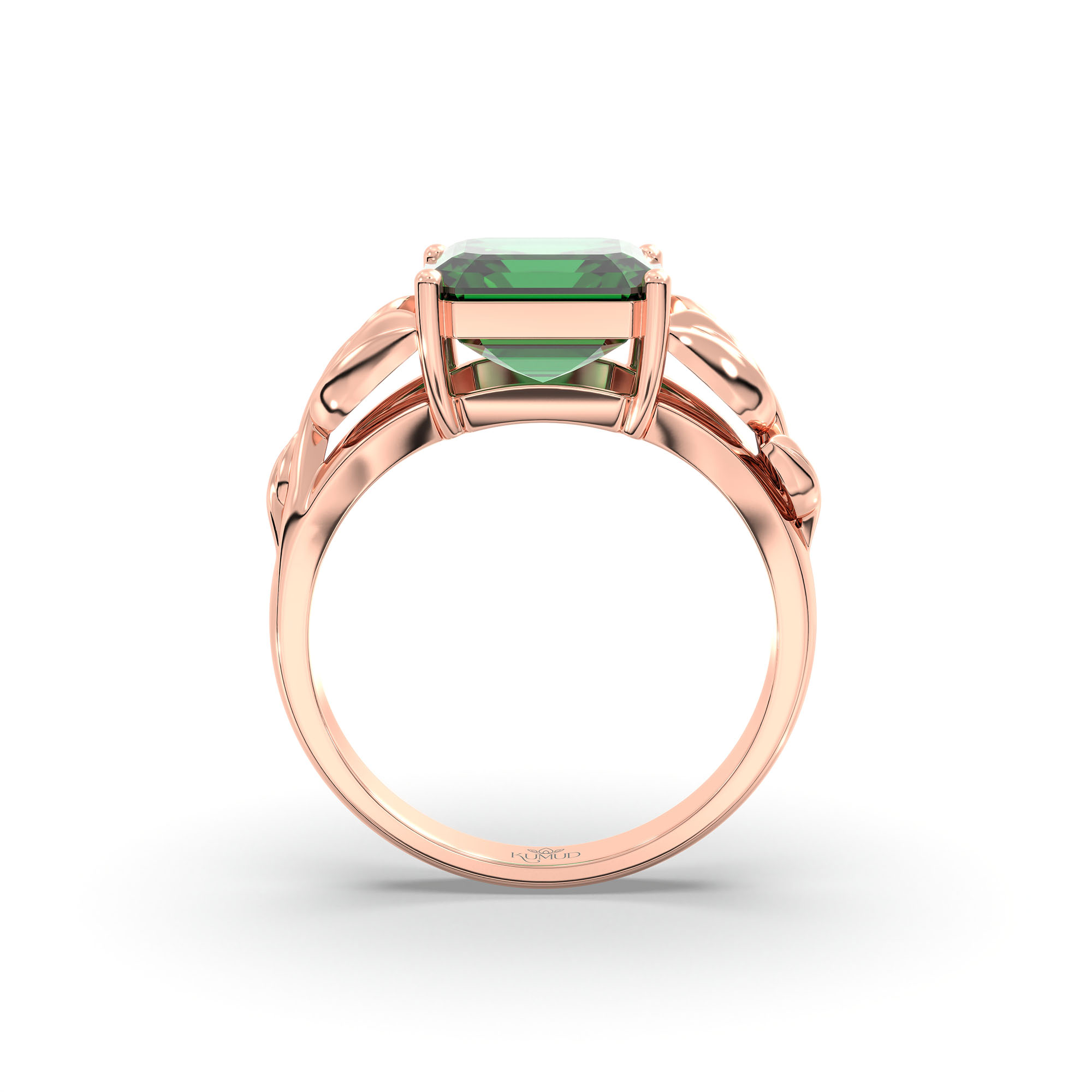 Emerald (Panna) Ring for Women in 18K Rose Gold – Cushion 8 mm, Prong Setting, 5 g thumbnail