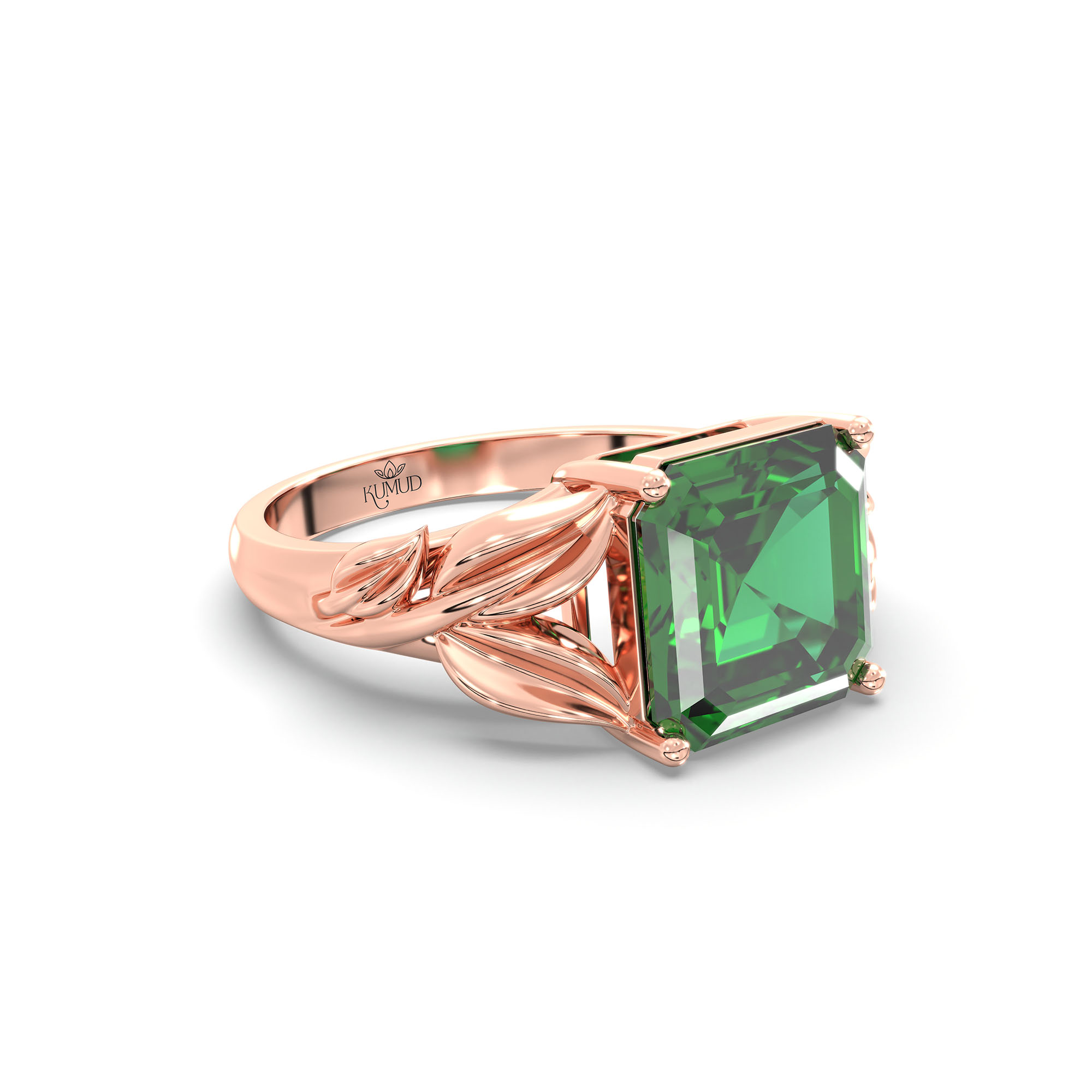 Emerald (Panna) Ring for Women in 18K Rose Gold – Cushion 8 mm, Prong Setting, 5 g thumbnail