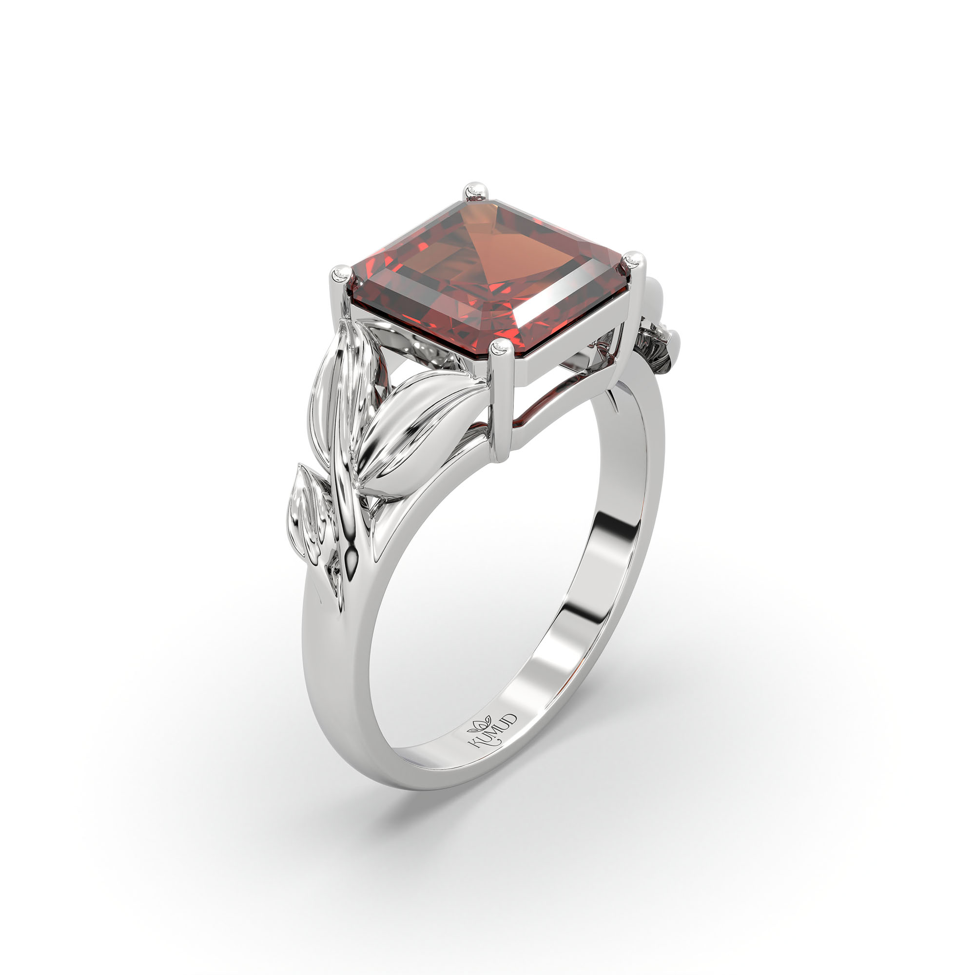 Hessonite (Gomed) Ring for Women in 18K White Gold – Cushion 8 mm, Prong Setting, 5 g thumbnail