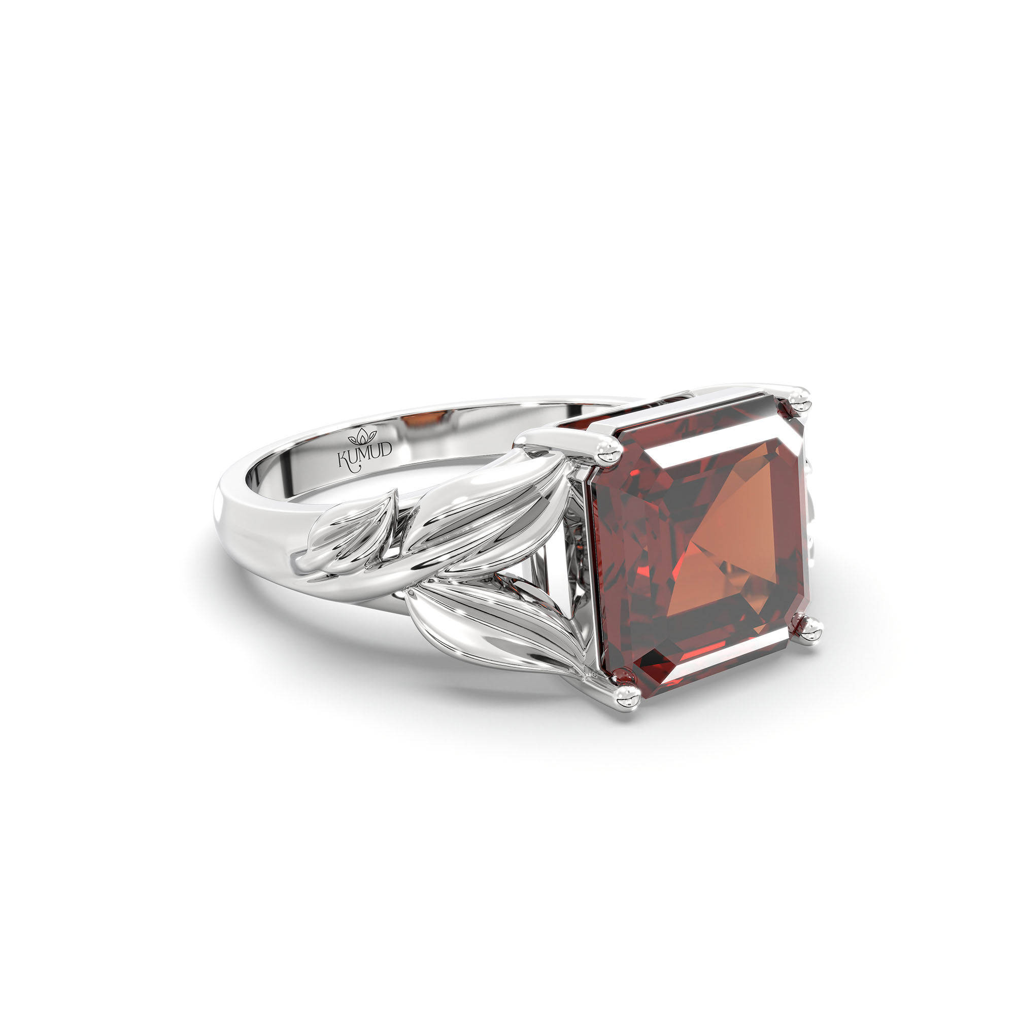 Hessonite (Gomed) Ring for Women in 18K White Gold – Cushion 8 mm, Prong Setting, 5 g thumbnail