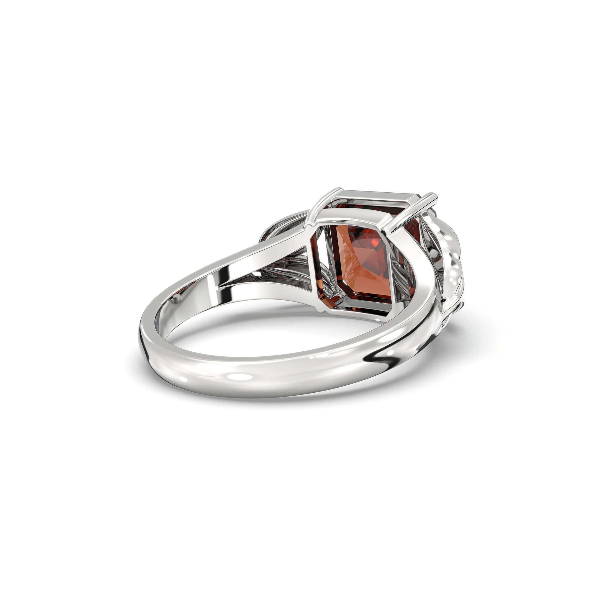 Hessonite (Gomed) Ring for Women in 18K White Gold – Cushion 8 mm, Prong Setting, 5 g thumbnail