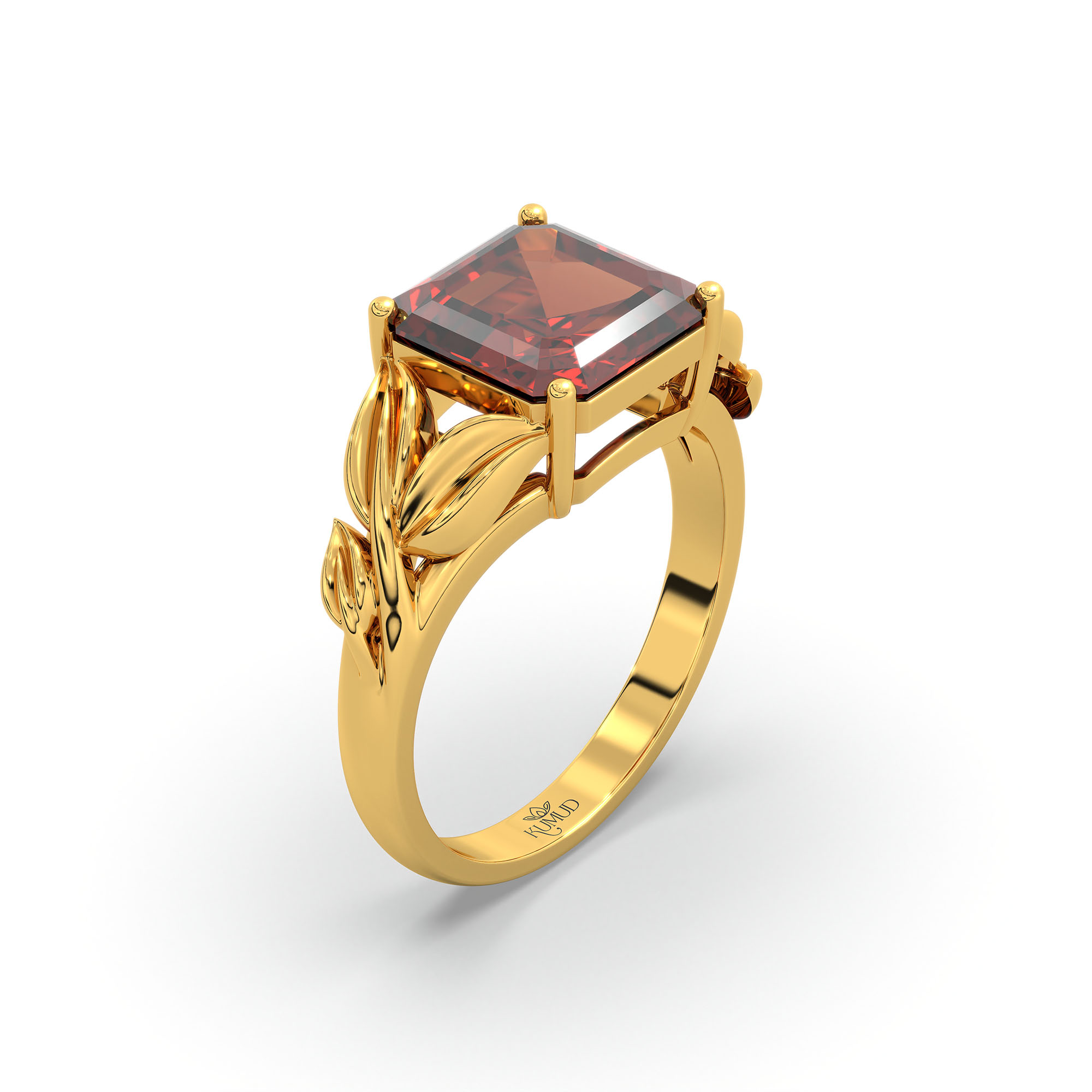 Hessonite (Gomed) Ring for Women in 22K Yellow Gold – Cushion 8 mm, Prong Setting, 5 g thumbnail