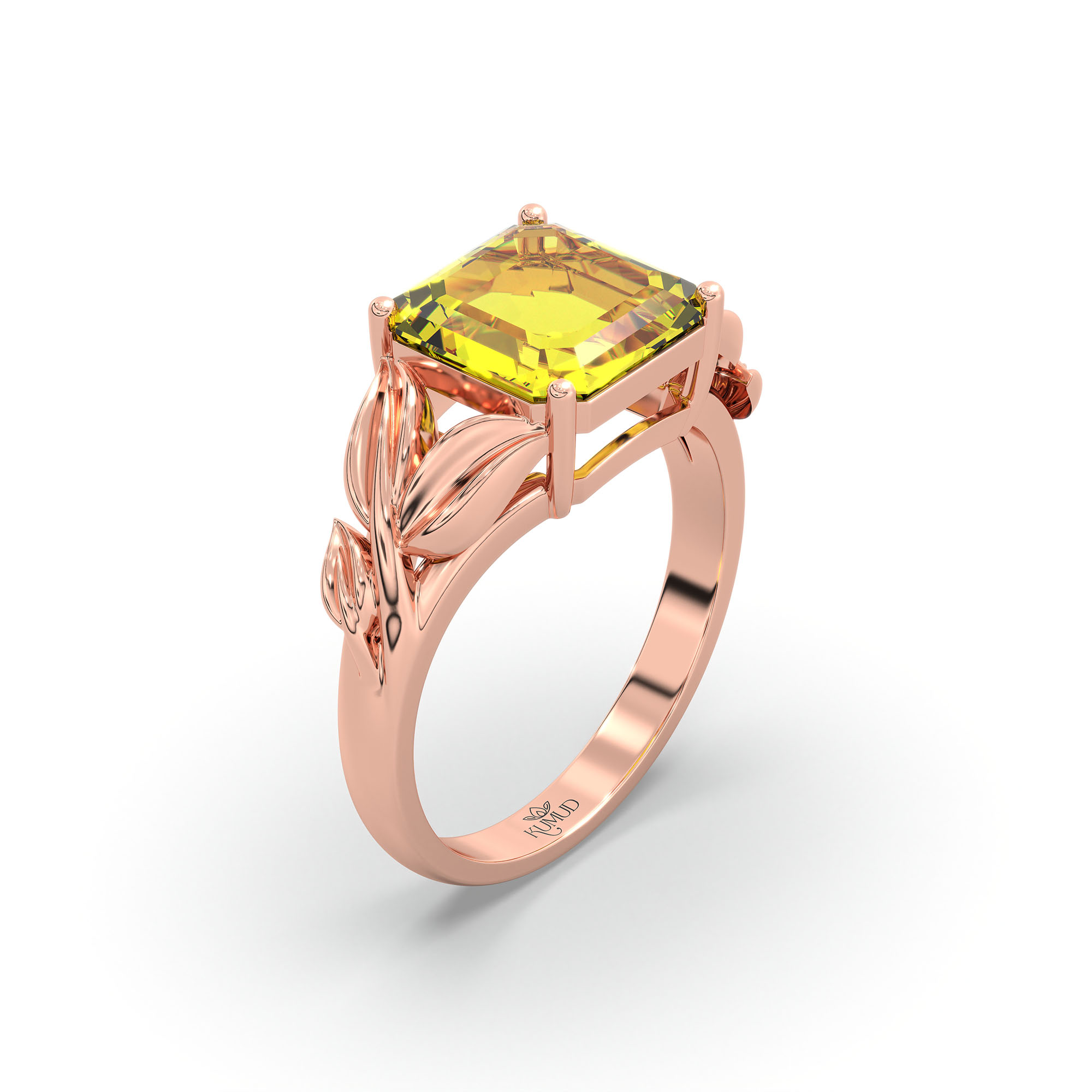 Yellow Sapphire (Pukhraj) Ring for Women in 18K Rose Gold – Cushion 8 mm, Prong Setting, 5 g thumbnail