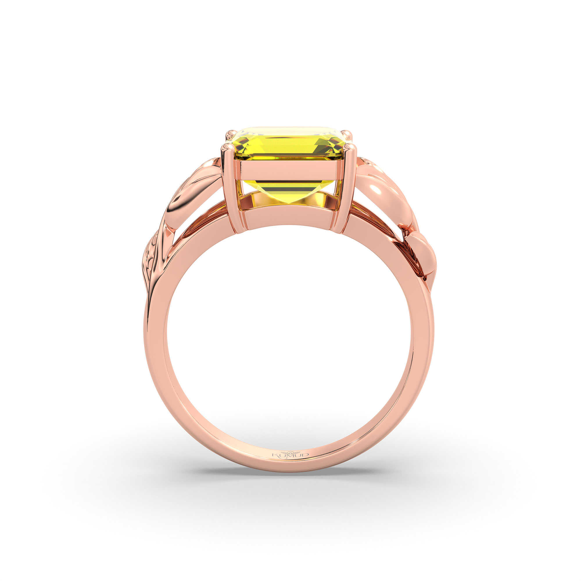 Yellow Sapphire (Pukhraj) Ring for Women in 18K Rose Gold – Cushion 8 mm, Prong Setting, 5 g thumbnail