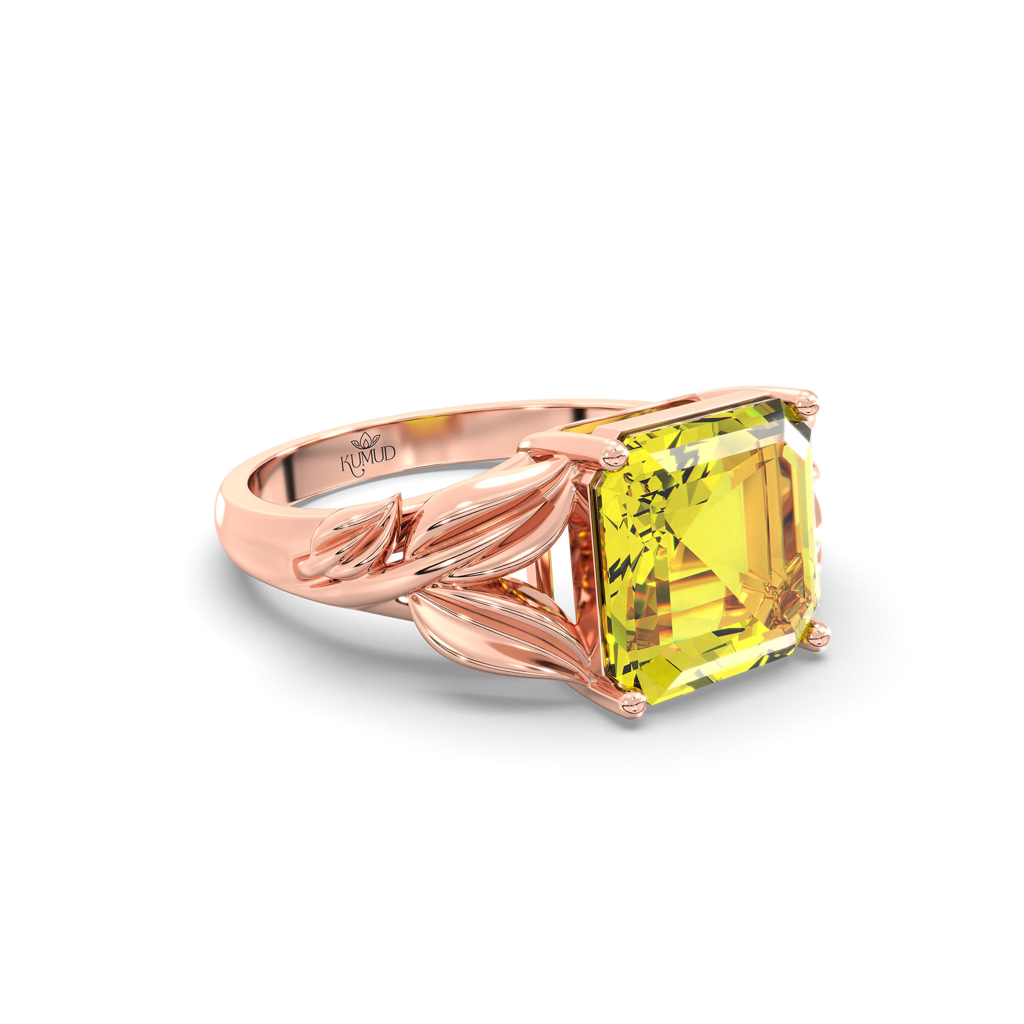 Yellow Sapphire (Pukhraj) Ring for Women in 18K Rose Gold – Cushion 8 mm, Prong Setting, 5 g thumbnail