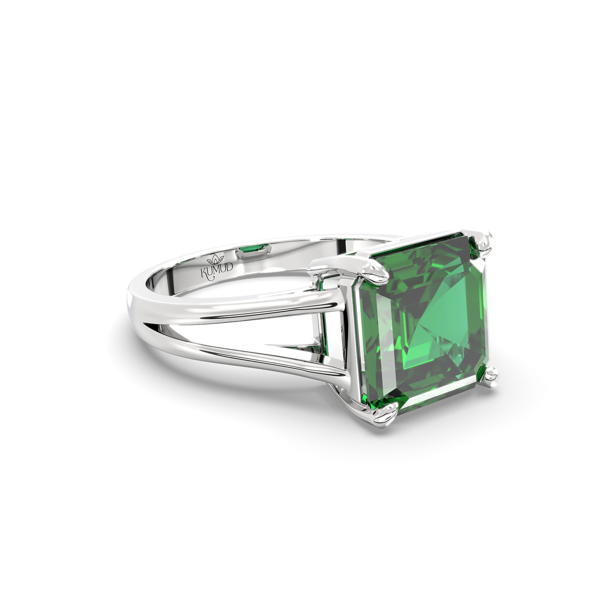 Emerald (Panna) Ring in 18K White Gold – Cushion 8 mm, Prong Setting, 4 g (Design K15-12) thumbnail