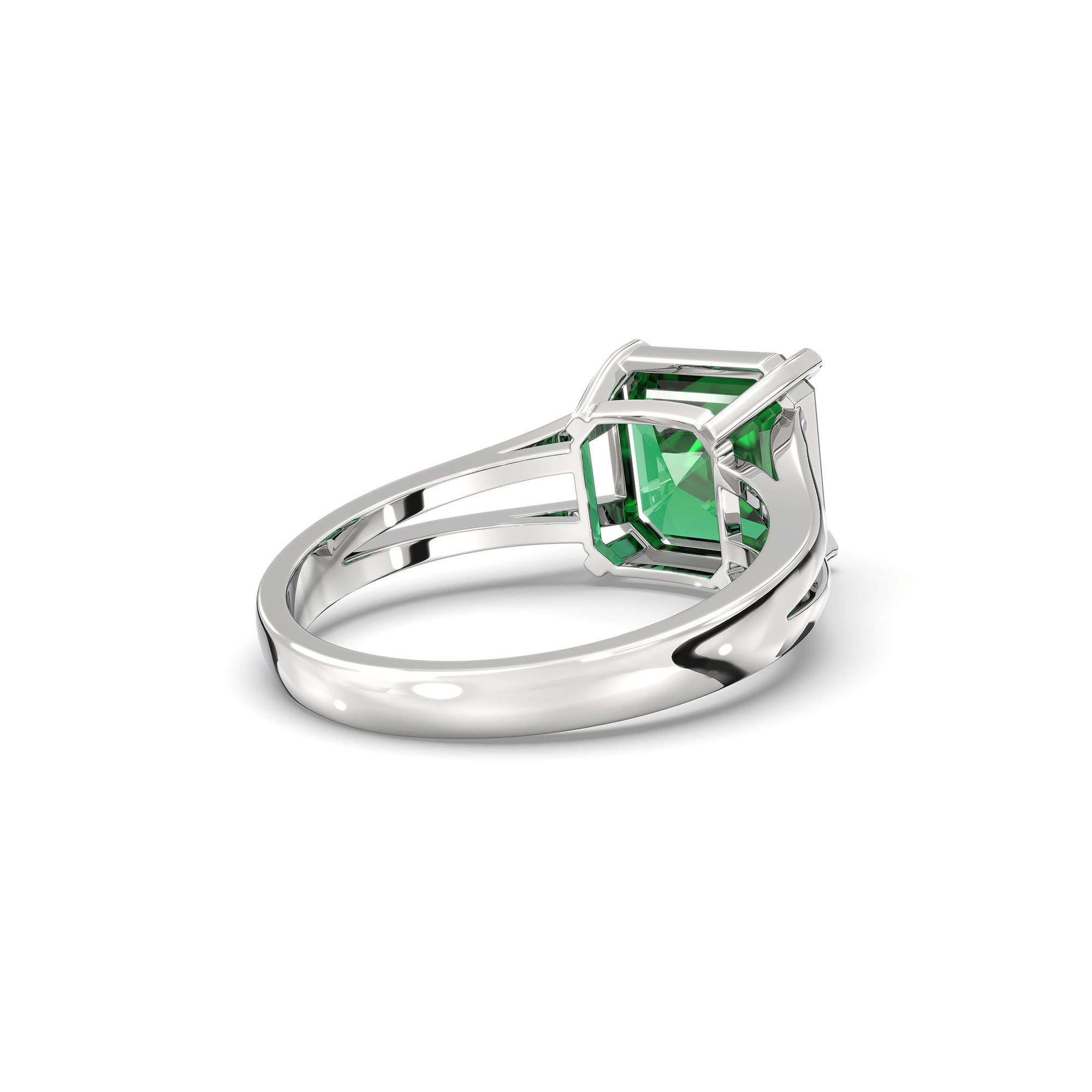Emerald (Panna) Ring in 18K White Gold – Cushion 8 mm, Prong Setting, 4 g (Design K15-12) thumbnail