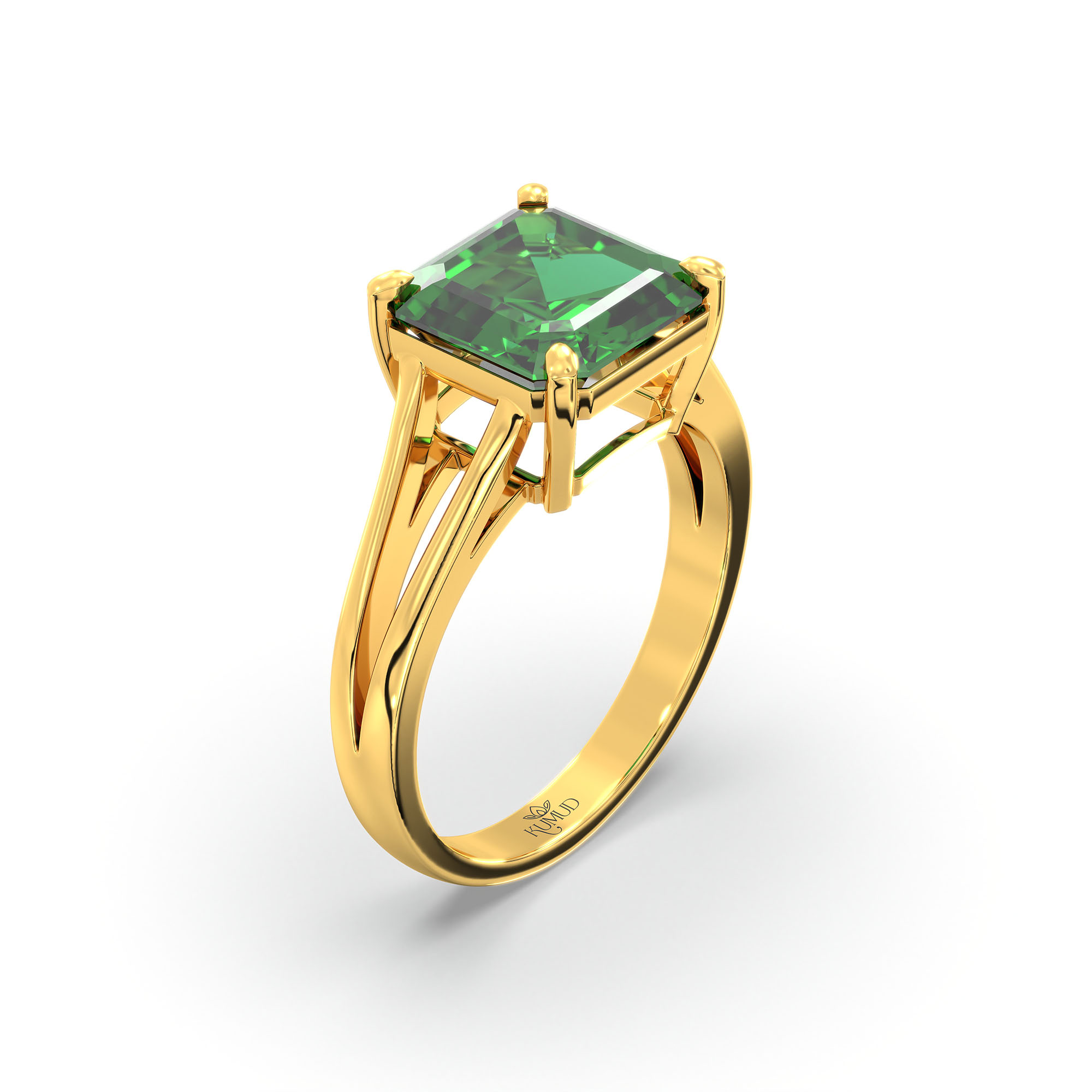 Emerald (Panna) Ring in 22K Yellow Gold – Cushion 8 mm, Prong Setting, 4 g (Design K15-12) thumbnail