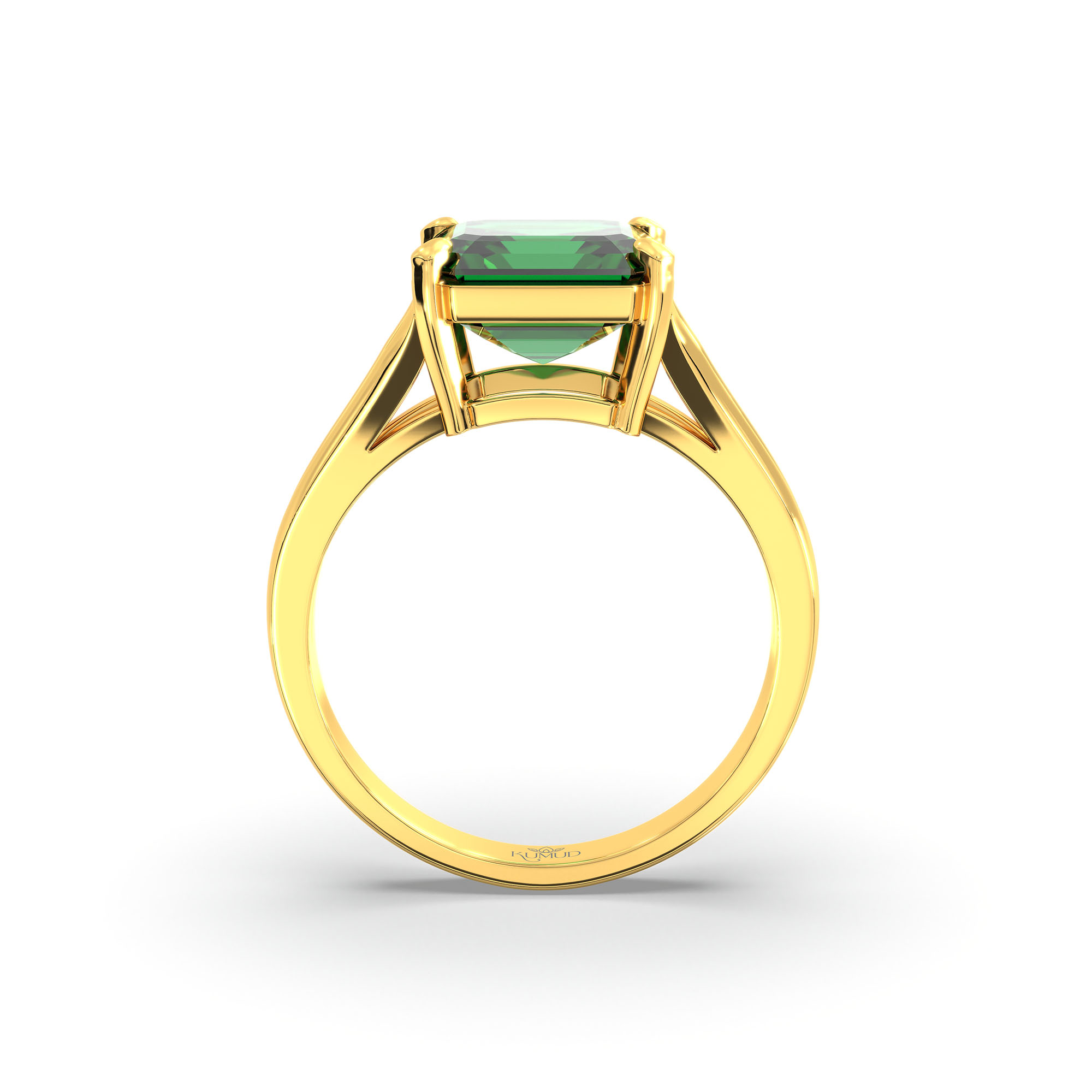 Emerald (Panna) Ring in 22K Yellow Gold – Cushion 8 mm, Prong Setting, 4 g (Design K15-12) thumbnail