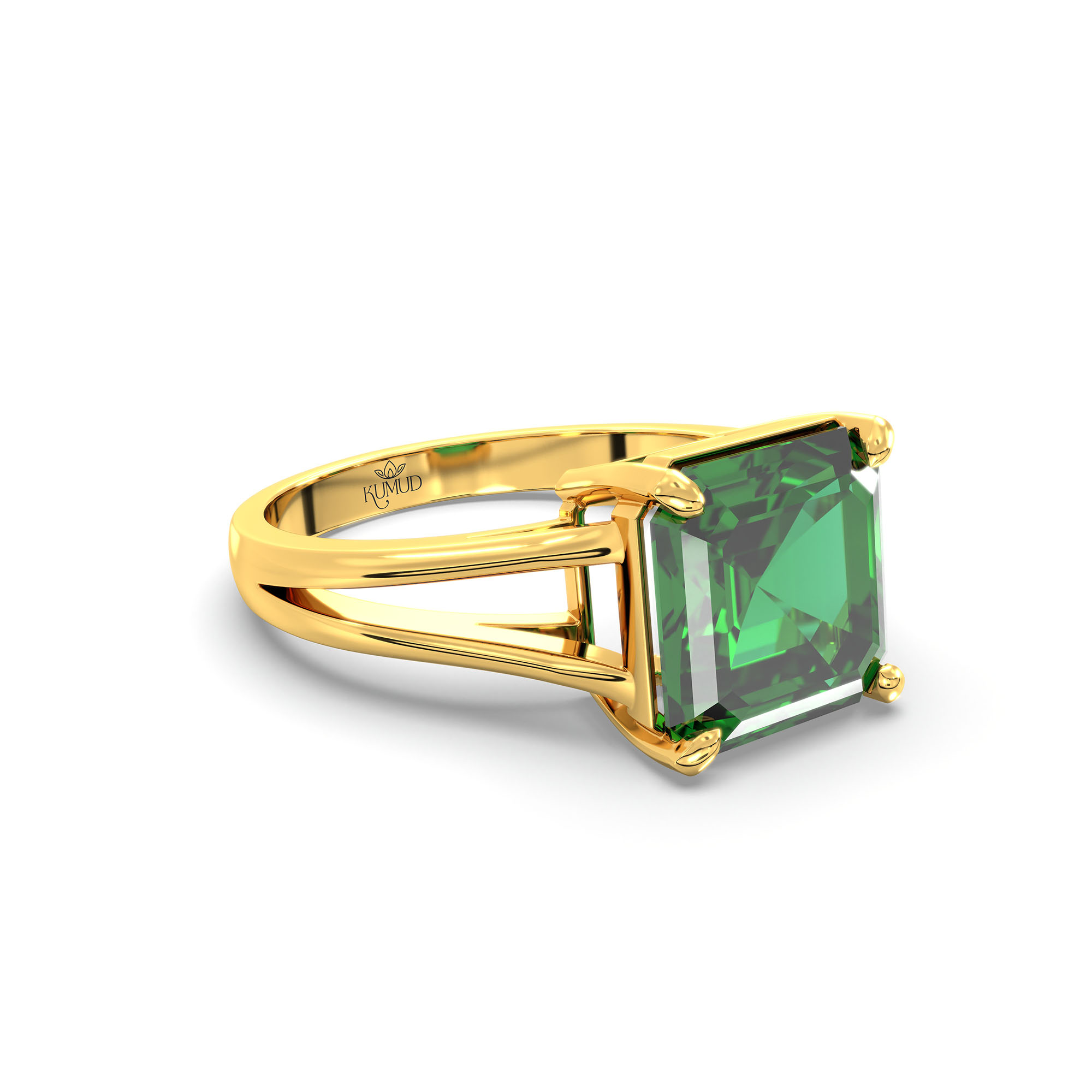 Emerald (Panna) Ring in 22K Yellow Gold – Cushion 8 mm, Prong Setting, 4 g (Design K15-12) thumbnail