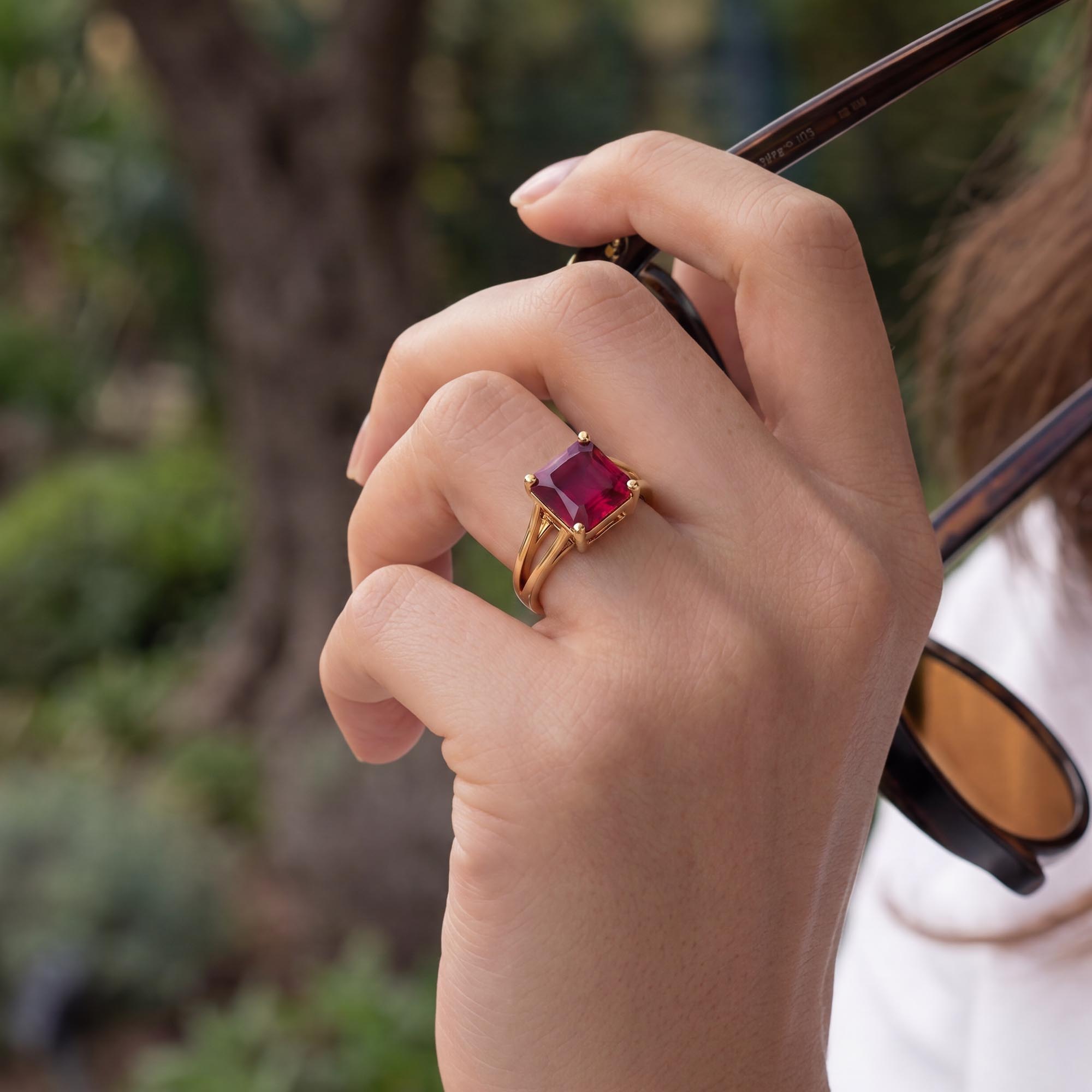Ruby (Manik) Ring in 22K Yellow Gold – Cushion 8 mm, Prong Setting, 4 g (Design K15-12) thumbnail