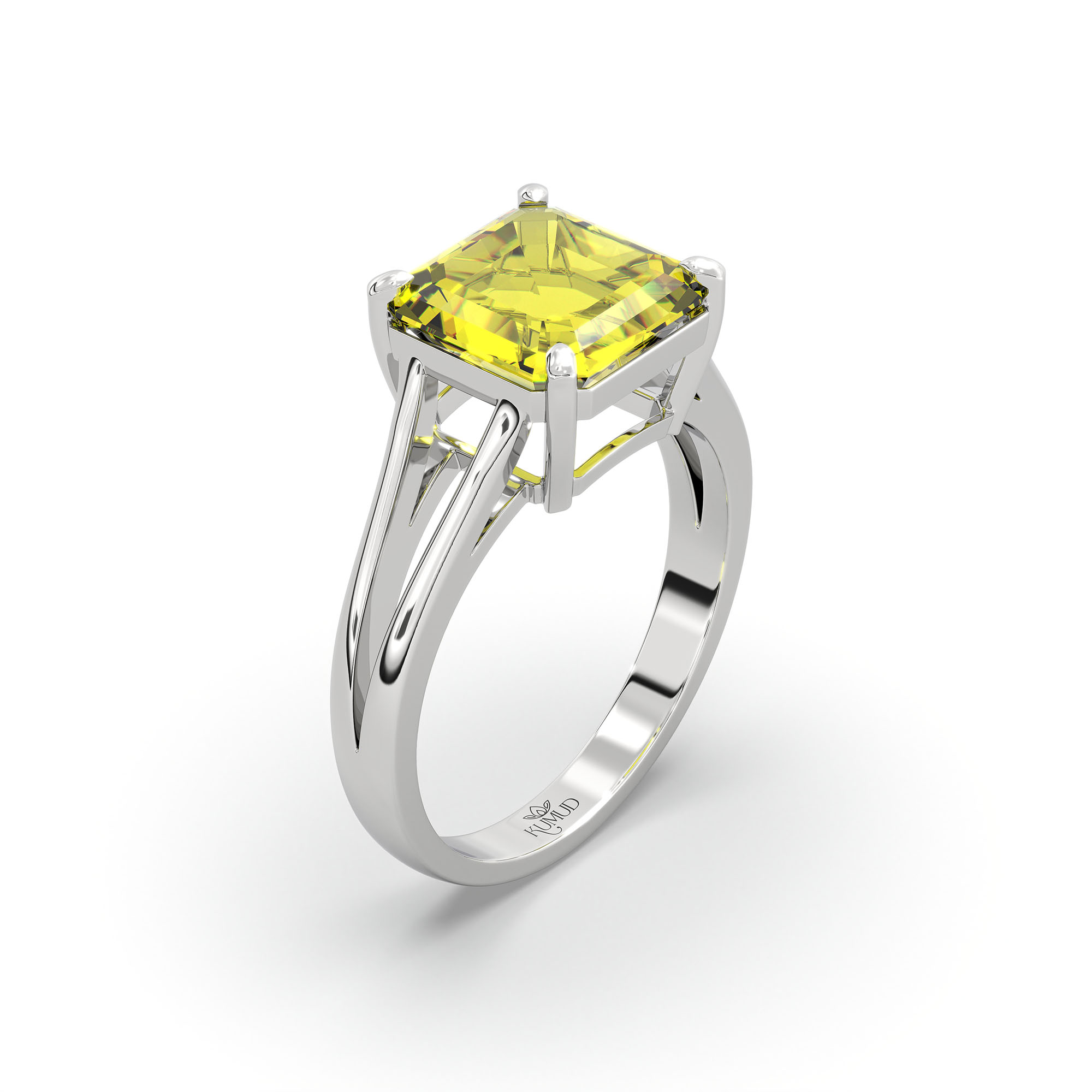 Yellow Sapphire (Pukhraj) Ring in 18K White Gold – Cushion 8 mm, Prong Setting, 4 g (Design K15-12) thumbnail