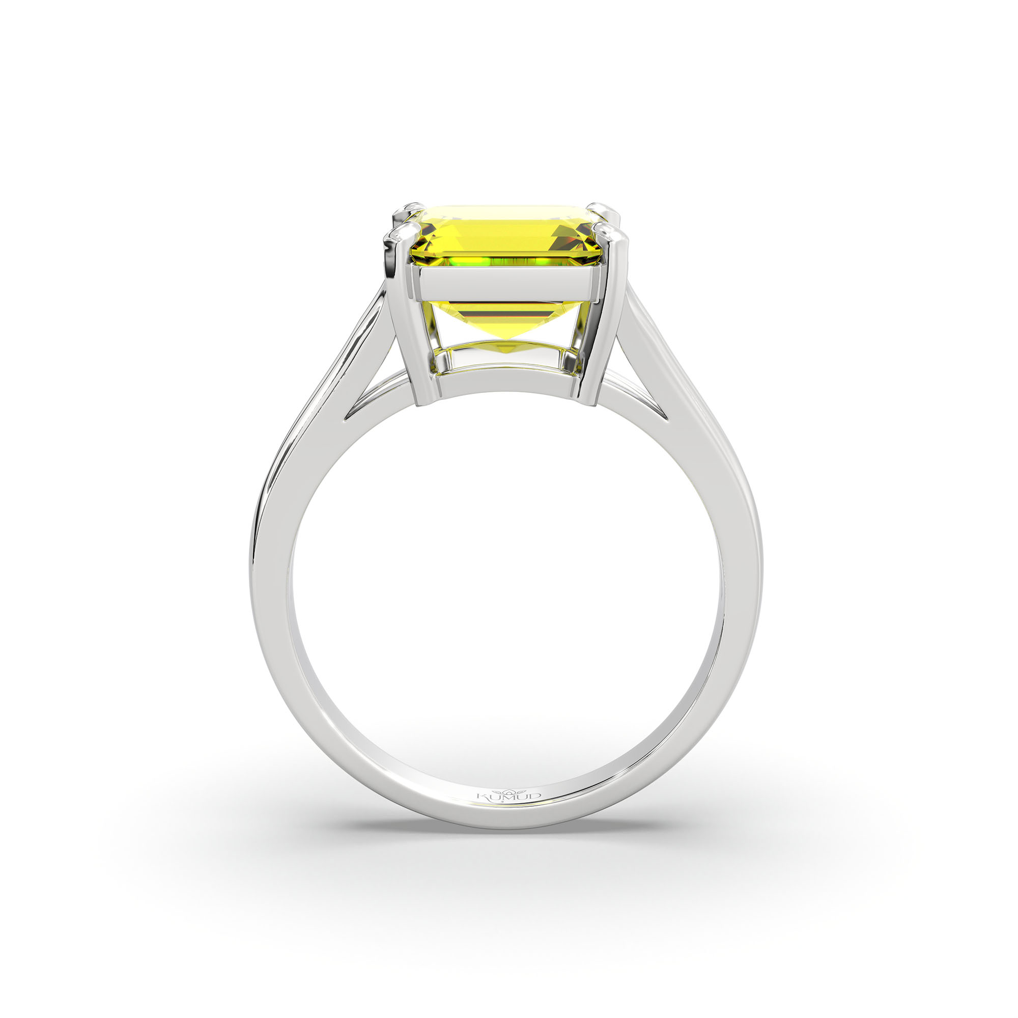 Yellow Sapphire (Pukhraj) Ring in 18K White Gold – Cushion 8 mm, Prong Setting, 4 g (Design K15-12) thumbnail