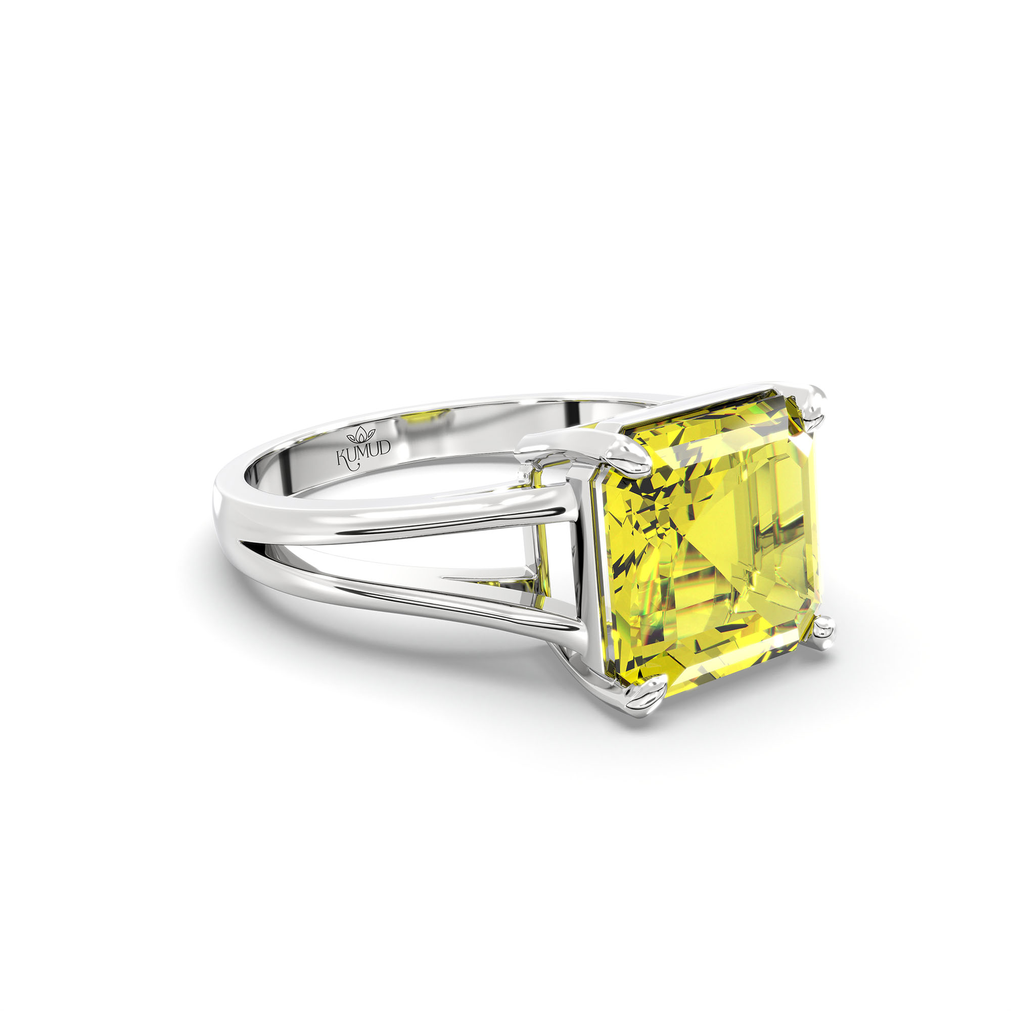 Yellow Sapphire (Pukhraj) Ring in 18K White Gold – Cushion 8 mm, Prong Setting, 4 g (Design K15-12) thumbnail