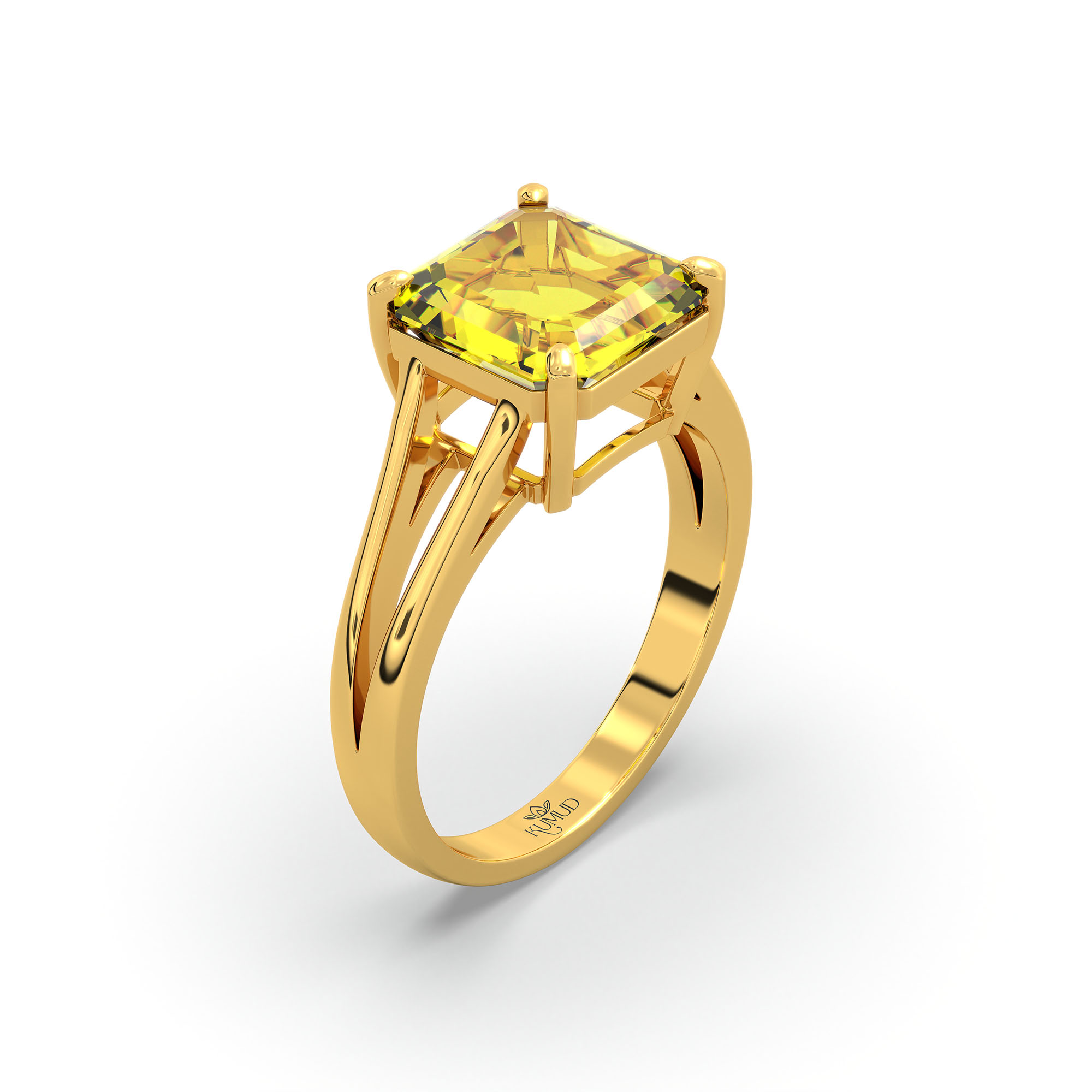 Yellow Sapphire (Pukhraj) Ring in 22K Yellow Gold – Cushion 8 mm, Prong Setting, 4 g (Design K15-12) thumbnail