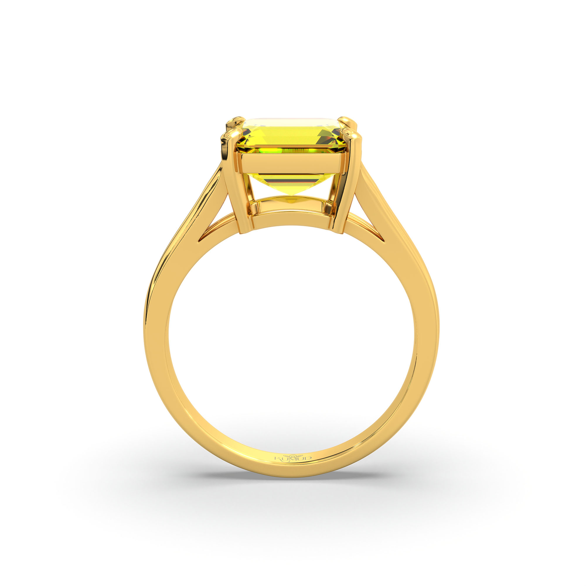 Yellow Sapphire (Pukhraj) Ring in 22K Yellow Gold – Cushion 8 mm, Prong Setting, 4 g (Design K15-12) thumbnail