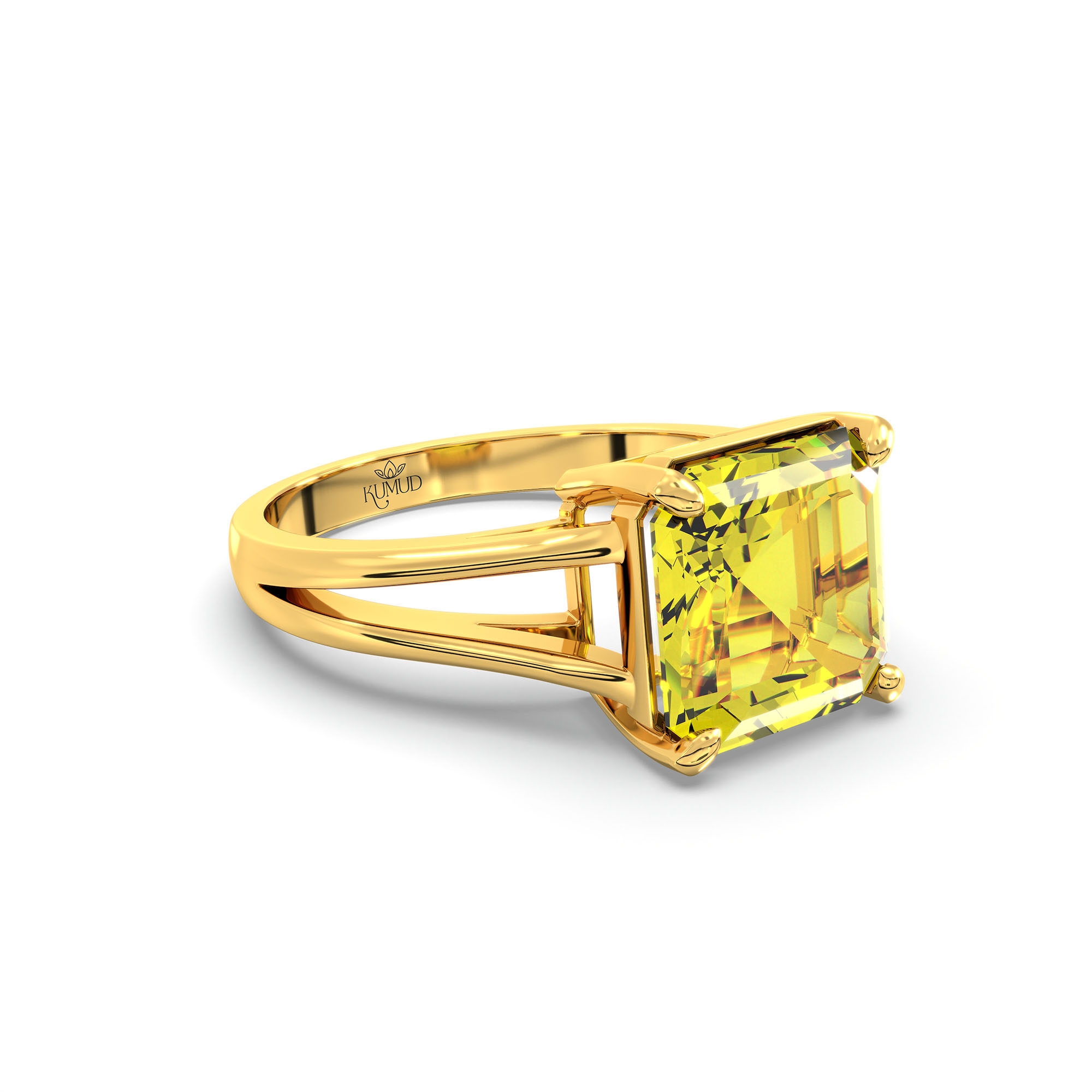 Yellow Sapphire (Pukhraj) Ring in 22K Yellow Gold – Cushion 8 mm, Prong Setting, 4 g (Design K15-12) thumbnail