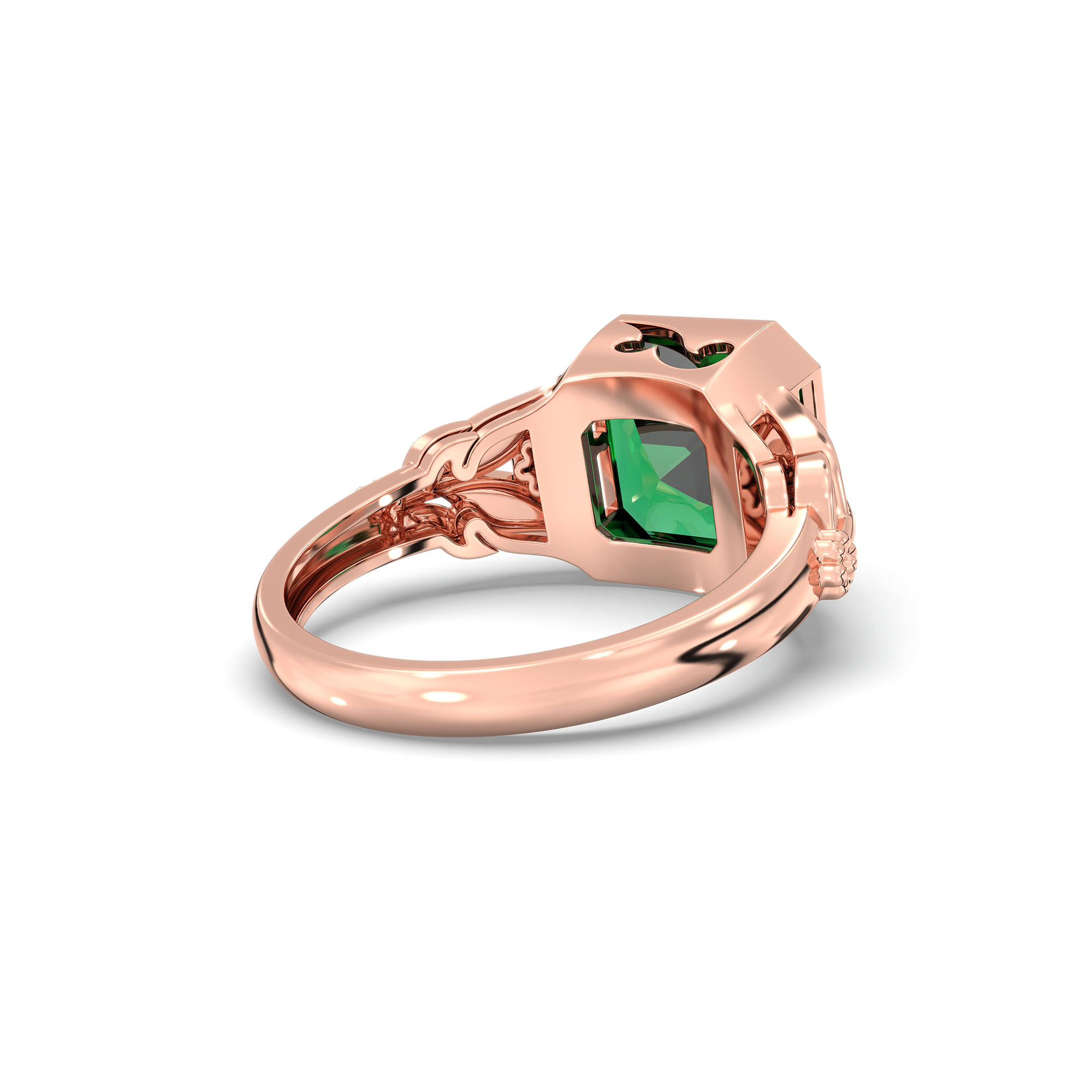 Emerald (Panna) Ring for Women in 18K Rose Gold – Cushion 8 mm, Bezel Setting, 6 g (Design K15-13) thumbnail