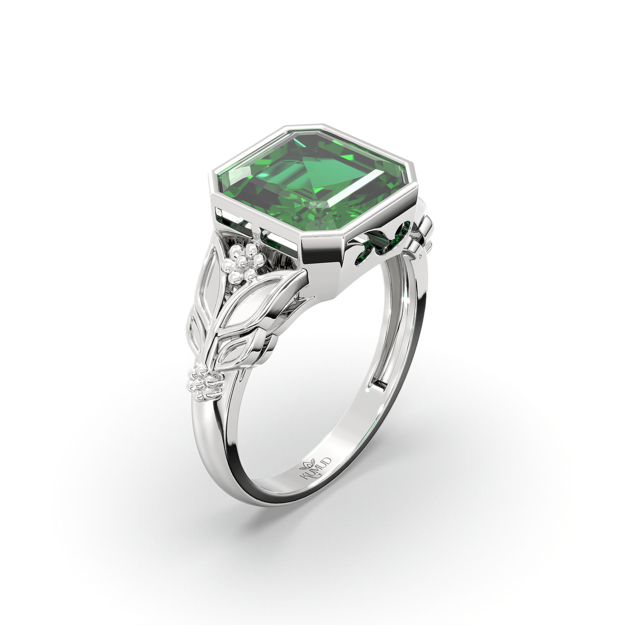 Emerald (Panna) Ring for Women in 925 Sterling Silver – Cushion 8 mm, Bezel Setting, 6 g (Design K15-13) thumbnail