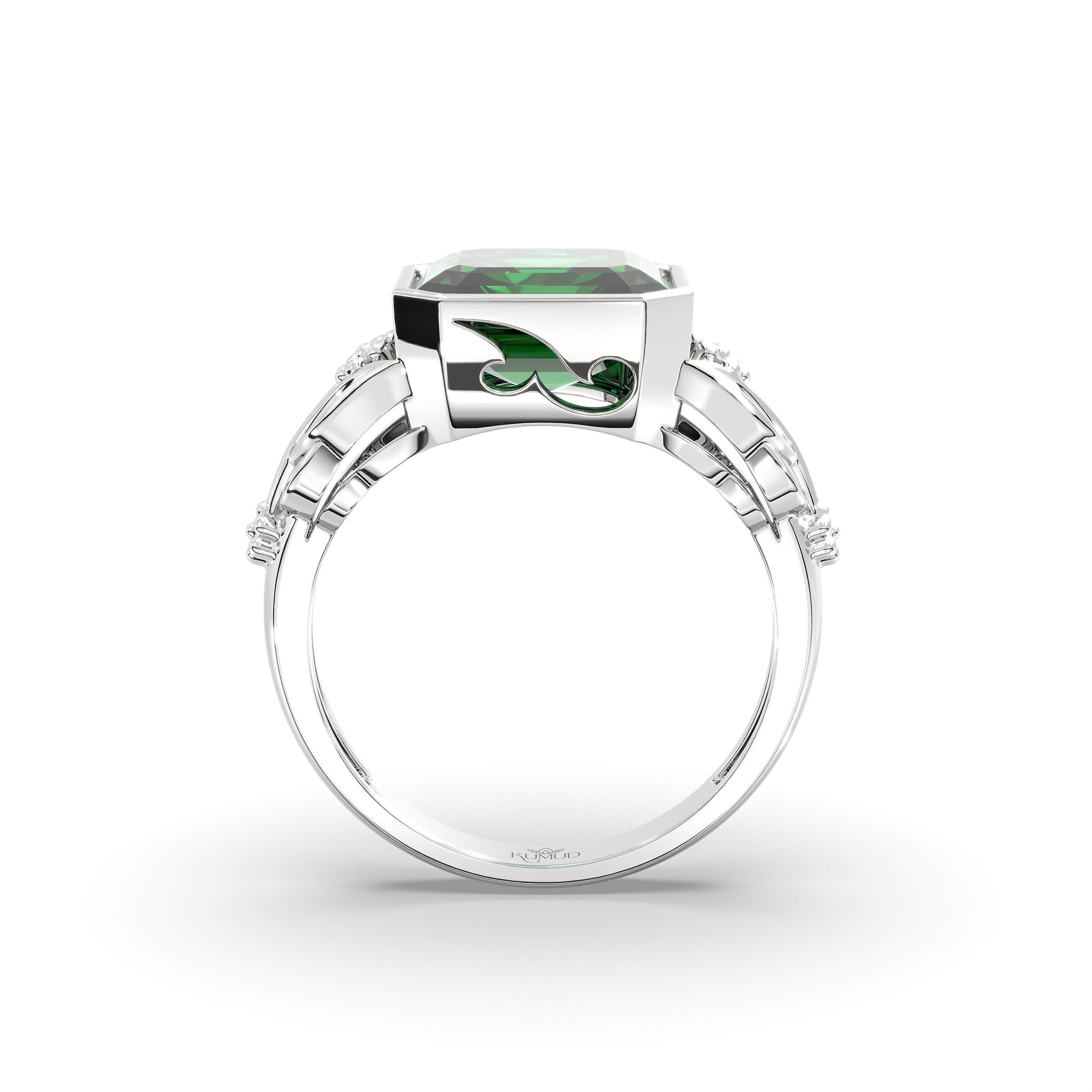 Emerald (Panna) Ring for Women in 925 Sterling Silver – Cushion 8 mm, Bezel Setting, 6 g (Design K15-13) thumbnail
