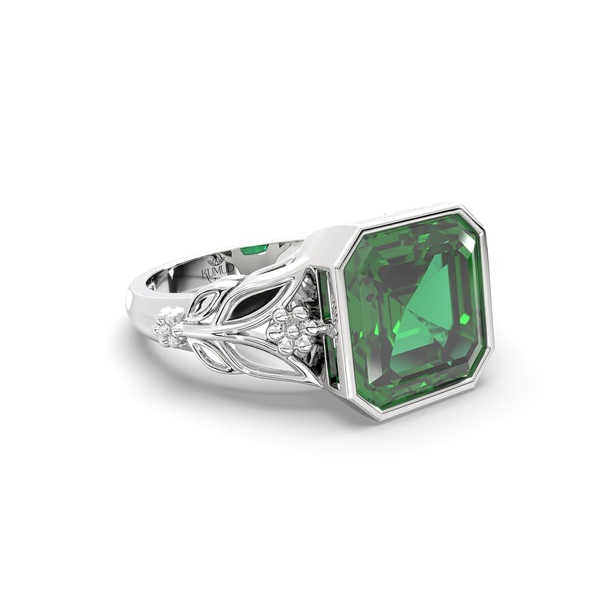 Emerald (Panna) Ring for Women in 925 Sterling Silver – Cushion 8 mm, Bezel Setting, 6 g (Design K15-13) thumbnail