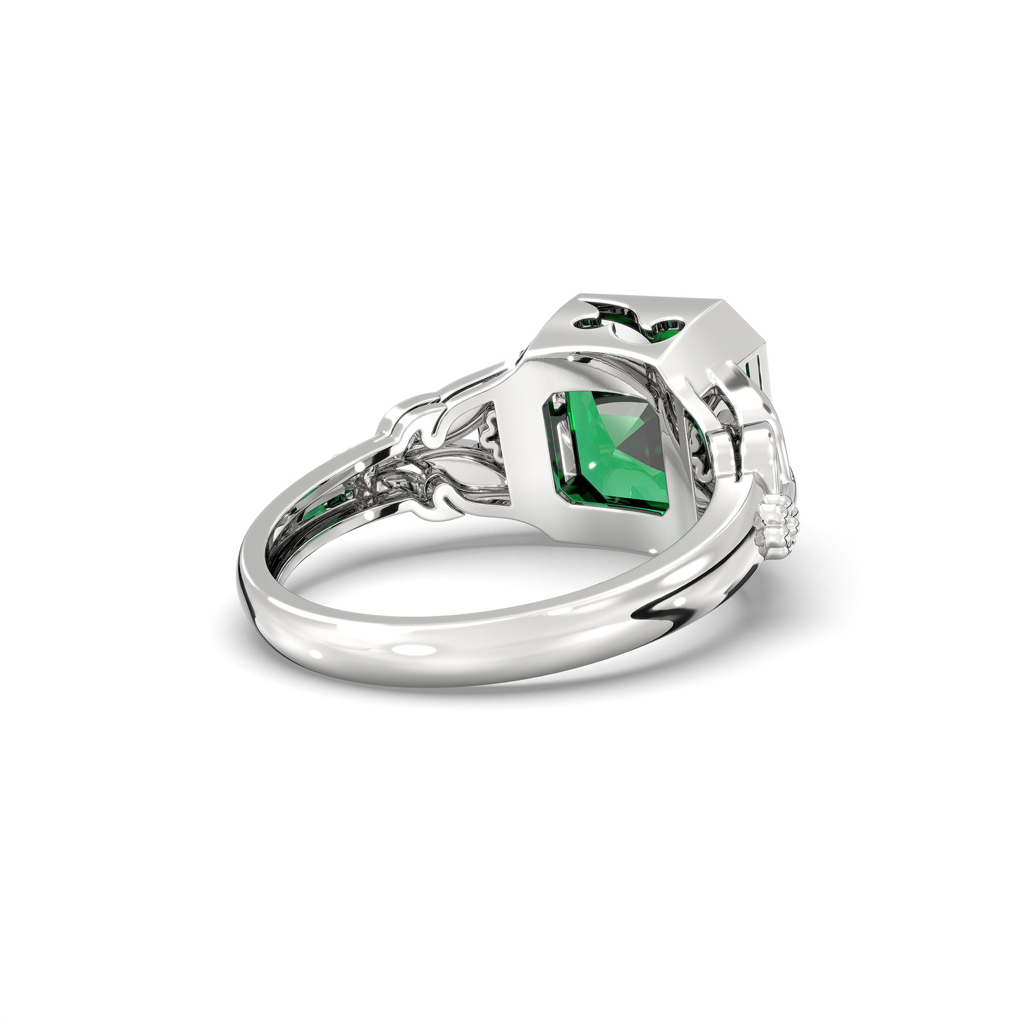 Emerald (Panna) Ring for Women in 925 Sterling Silver – Cushion 8 mm, Bezel Setting, 6 g (Design K15-13) thumbnail