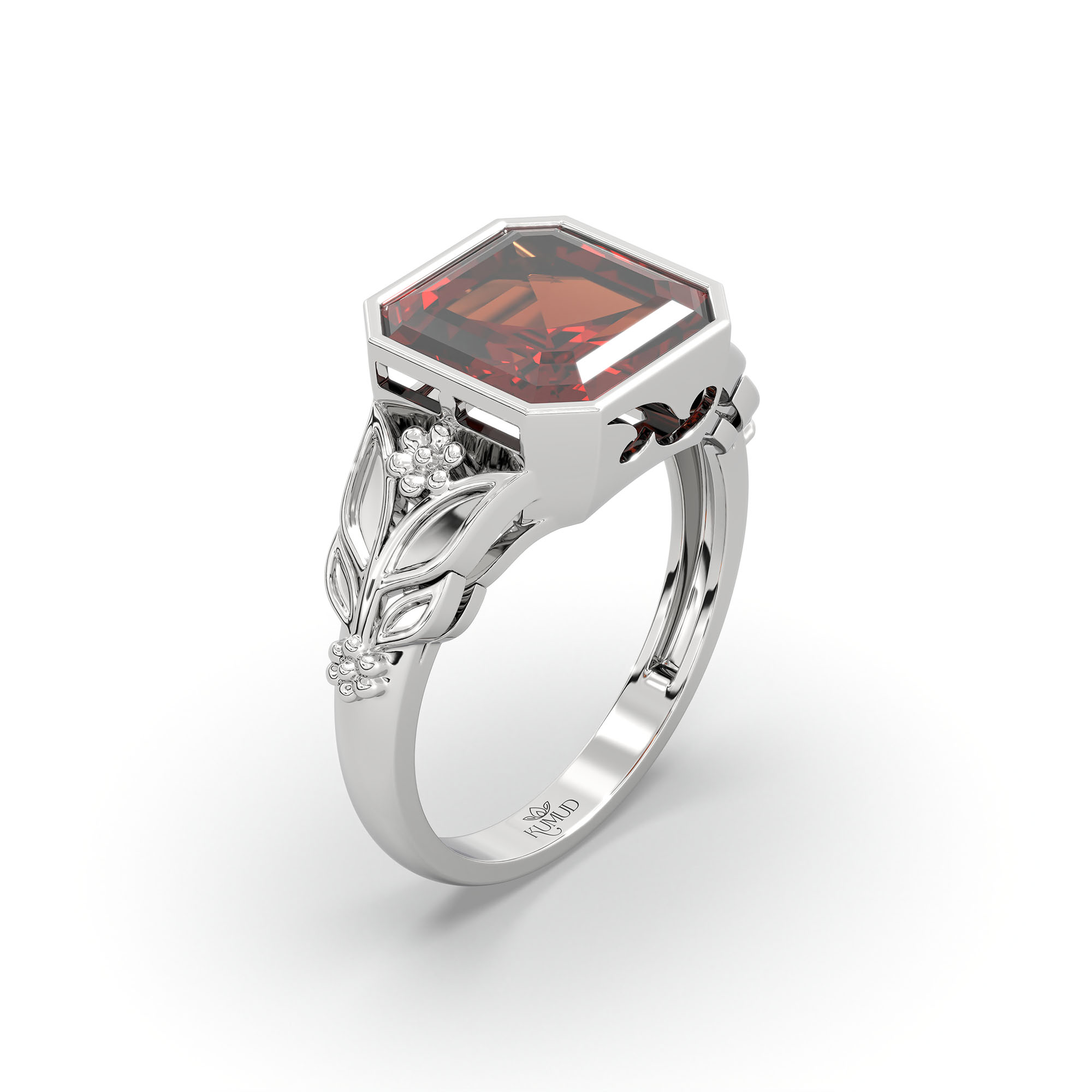 Hessonite (Gomed) Ring for Women in 925 Sterling Silver – Cushion 8 mm, Bezel Setting, 6 g (Design K15-13) thumbnail