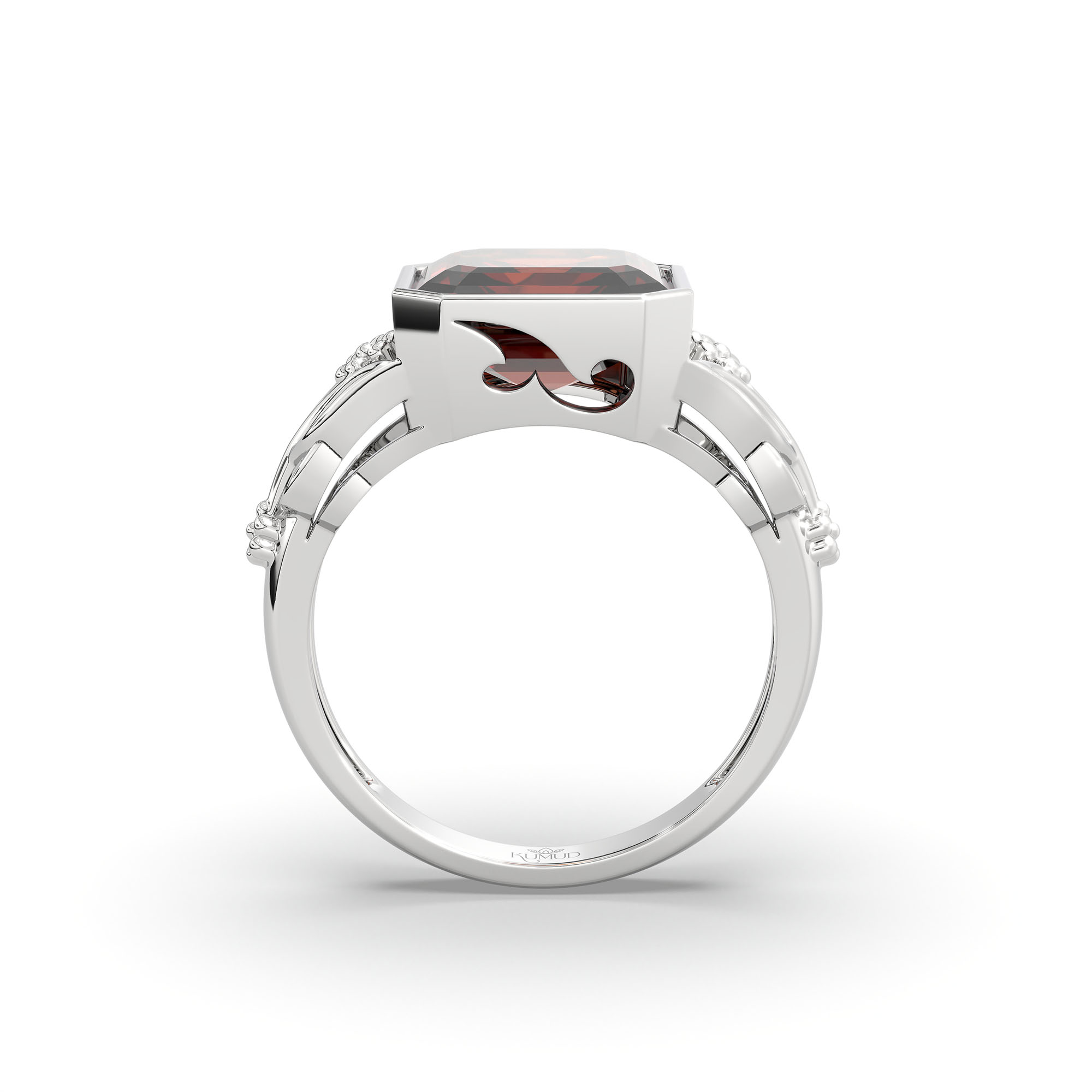 Hessonite (Gomed) Ring for Women in 925 Sterling Silver – Cushion 8 mm, Bezel Setting, 6 g (Design K15-13) thumbnail