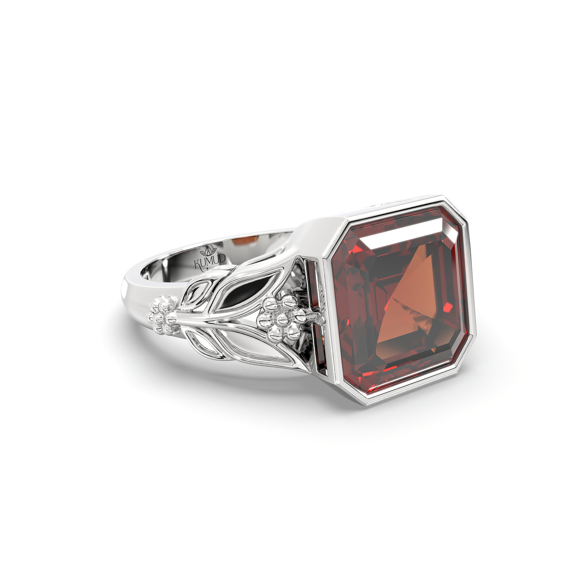 Hessonite (Gomed) Ring for Women in 925 Sterling Silver – Cushion 8 mm, Bezel Setting, 6 g (Design K15-13) thumbnail