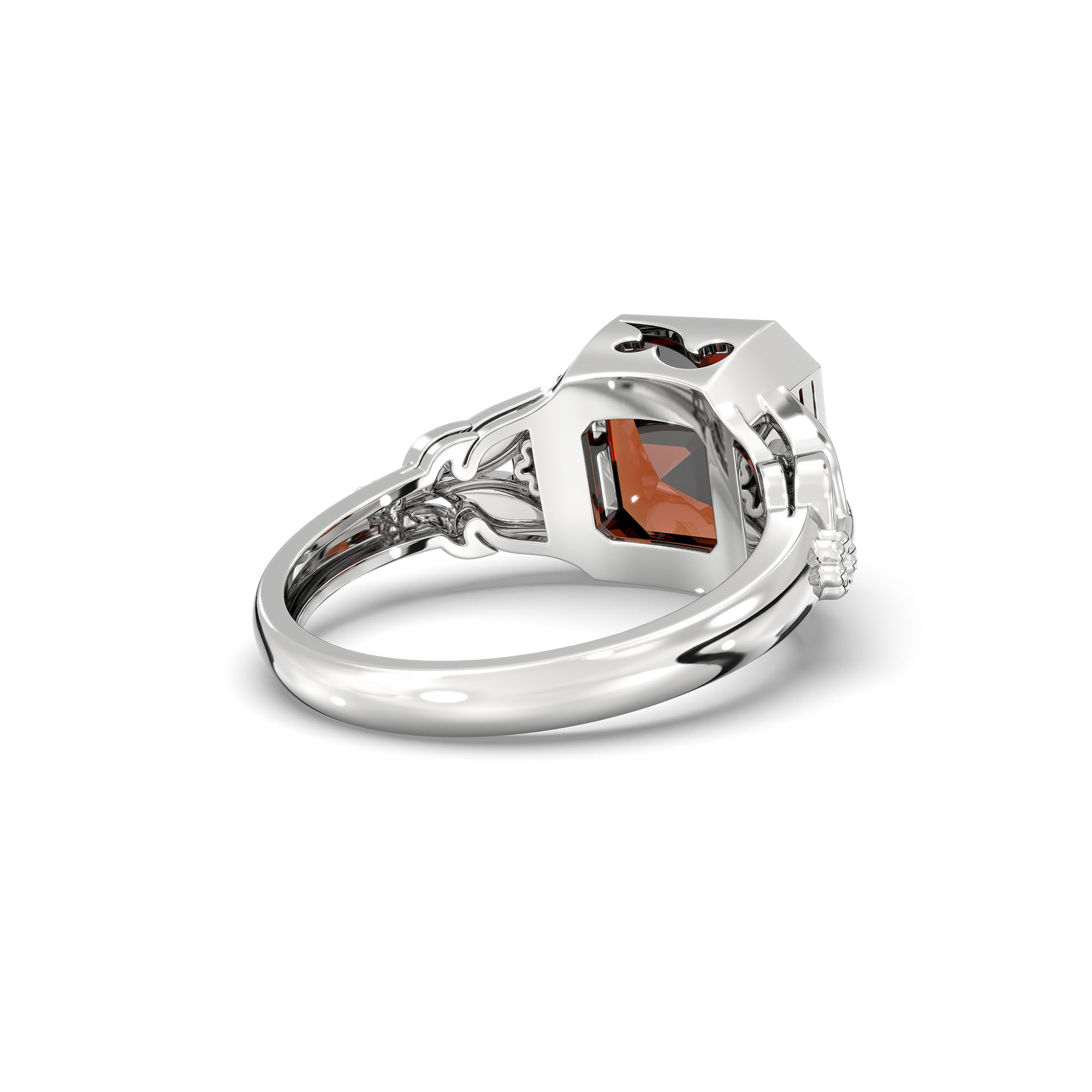 Hessonite (Gomed) Ring for Women in 18K White Gold – Cushion 8 mm, Bezel Setting, 6 g (Design K15-13) thumbnail
