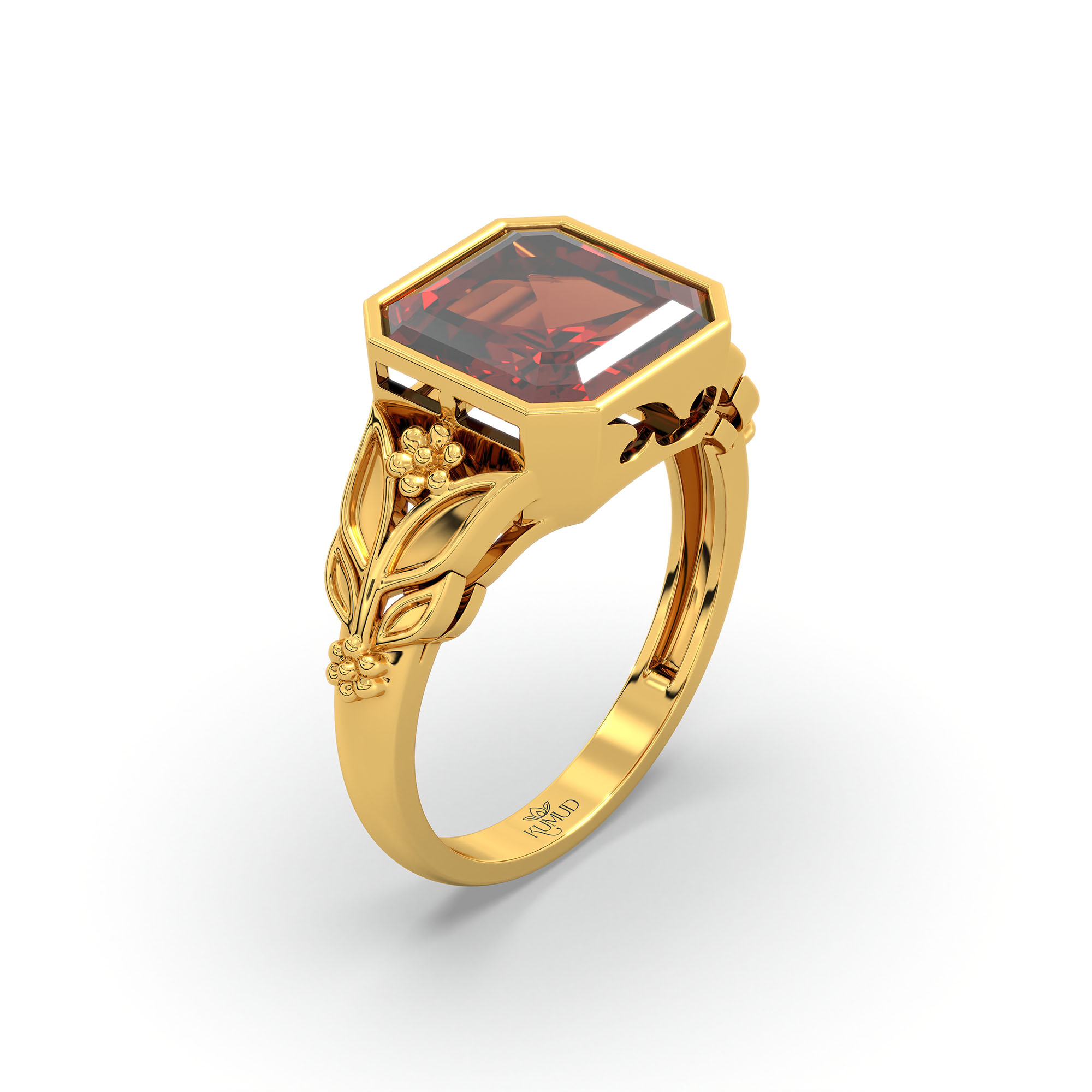 Hessonite (Gomed) Ring for Women in 22K Yellow Gold – Cushion 8 mm, Bezel Setting, 6 g (Design K15-13) thumbnail